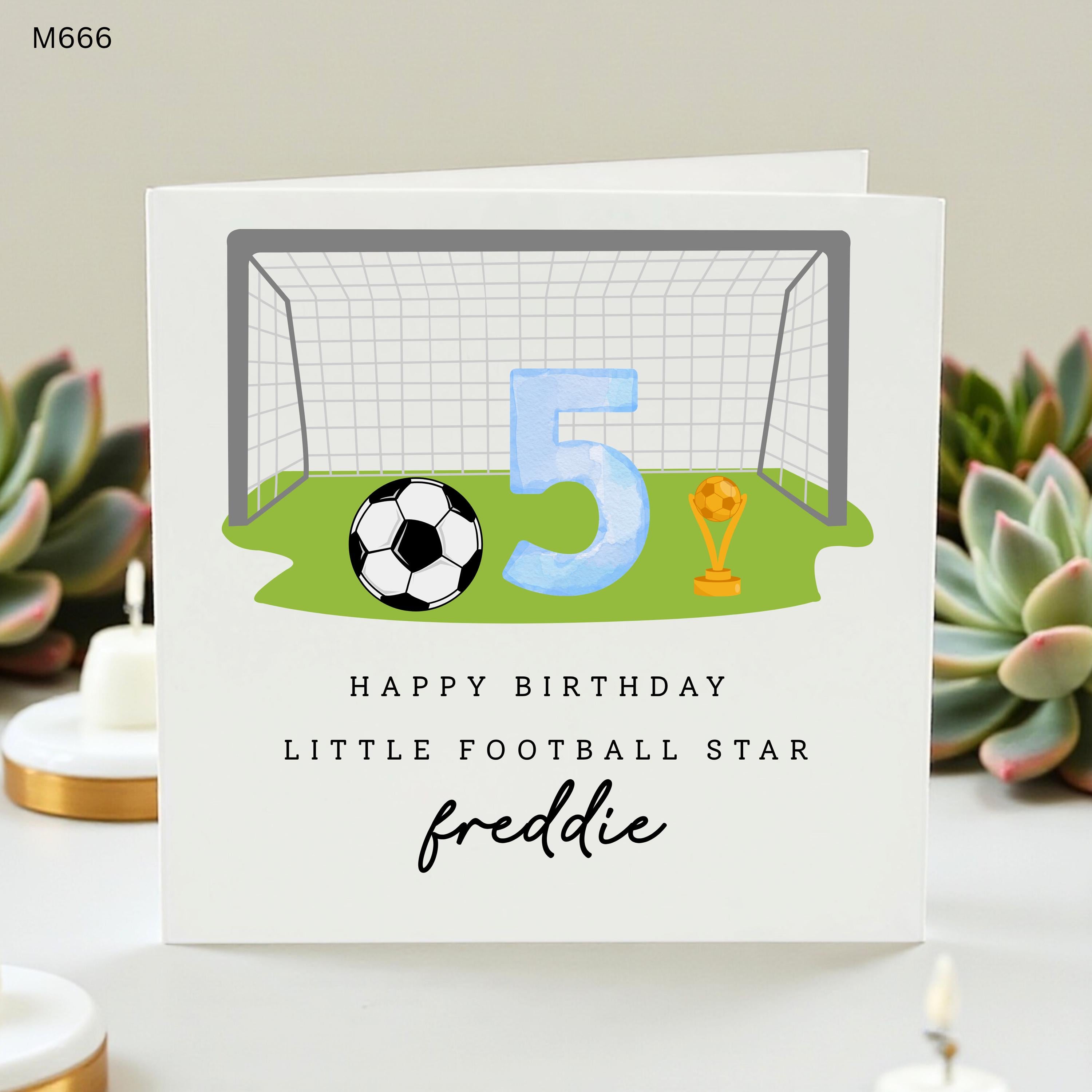 Personalized Football 5th Birthday Card for Boy, Custom Soccer Card Little Football Star Freddie, 5 Year Old Birthday Card Sports Theme