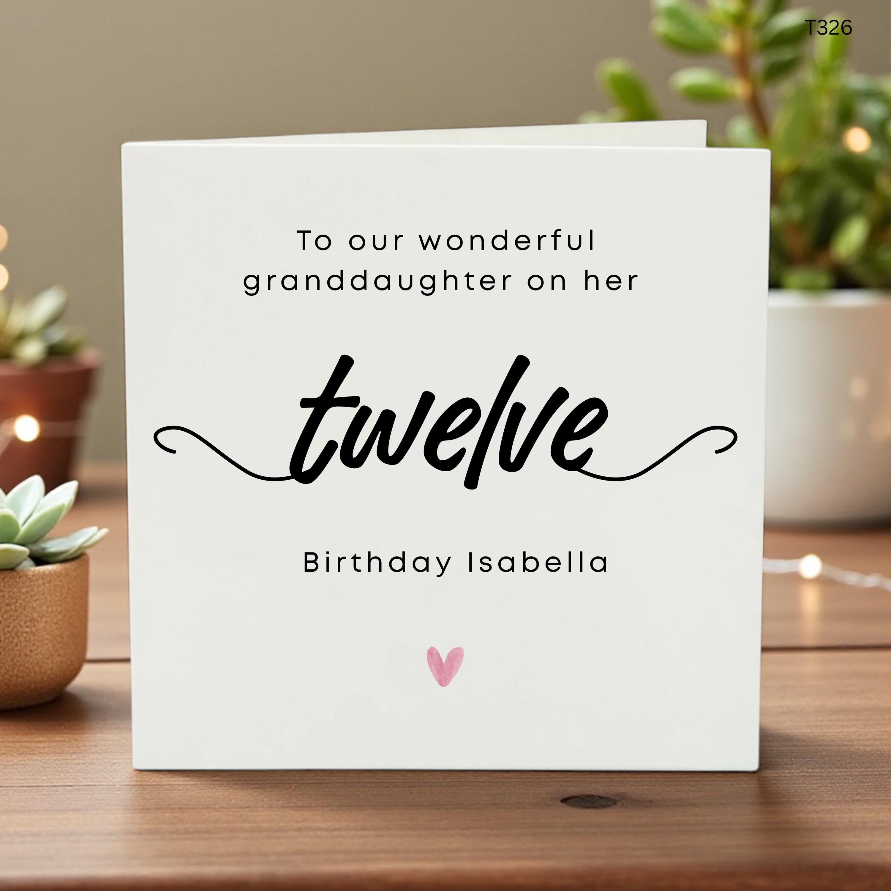 Personalised 12th Birthday Card for Granddaughter, Custom Name Age Twelve Card, Minimalist Girl Birthday Card From Grandparents