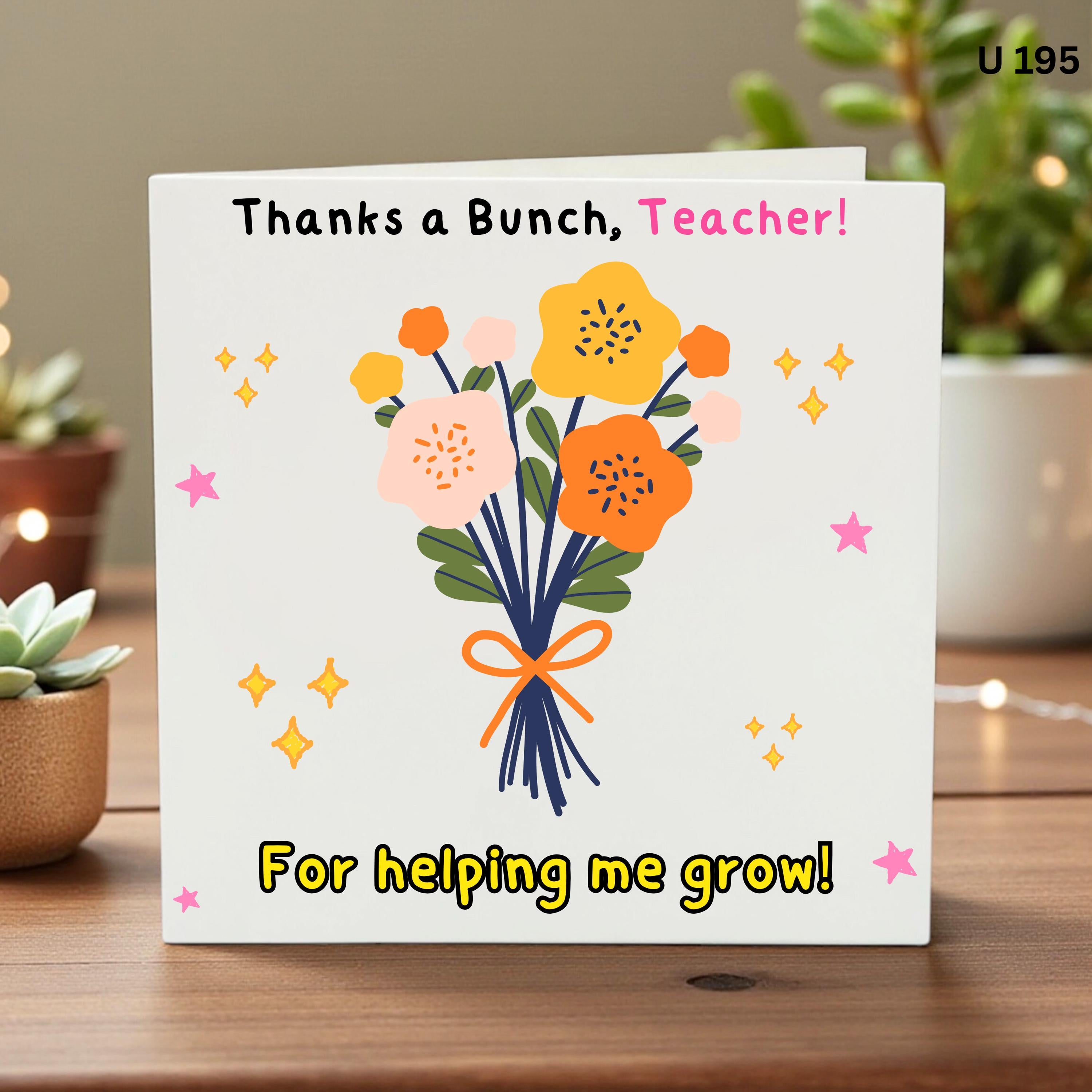 Personalised Teacher Thank You Card, Thanks a Bunch Teacher Card, Cute Flower Teacher Gift, End of Term School Card From Pupil