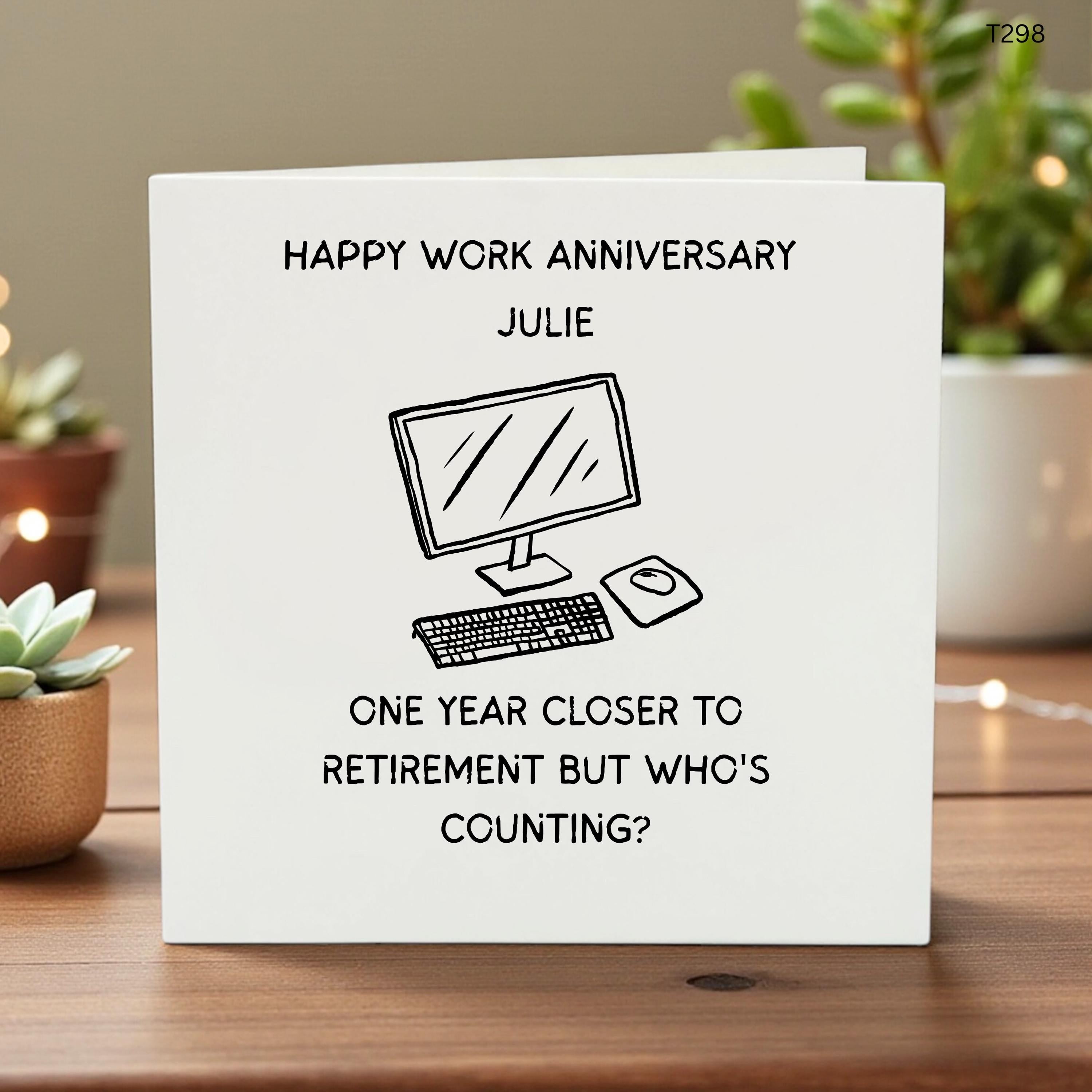 Personalized Work Anniversary Card, Funny Coworker Birthday Card, Custom Name Office Bestie Gift, One Year Closer to Retirement Card