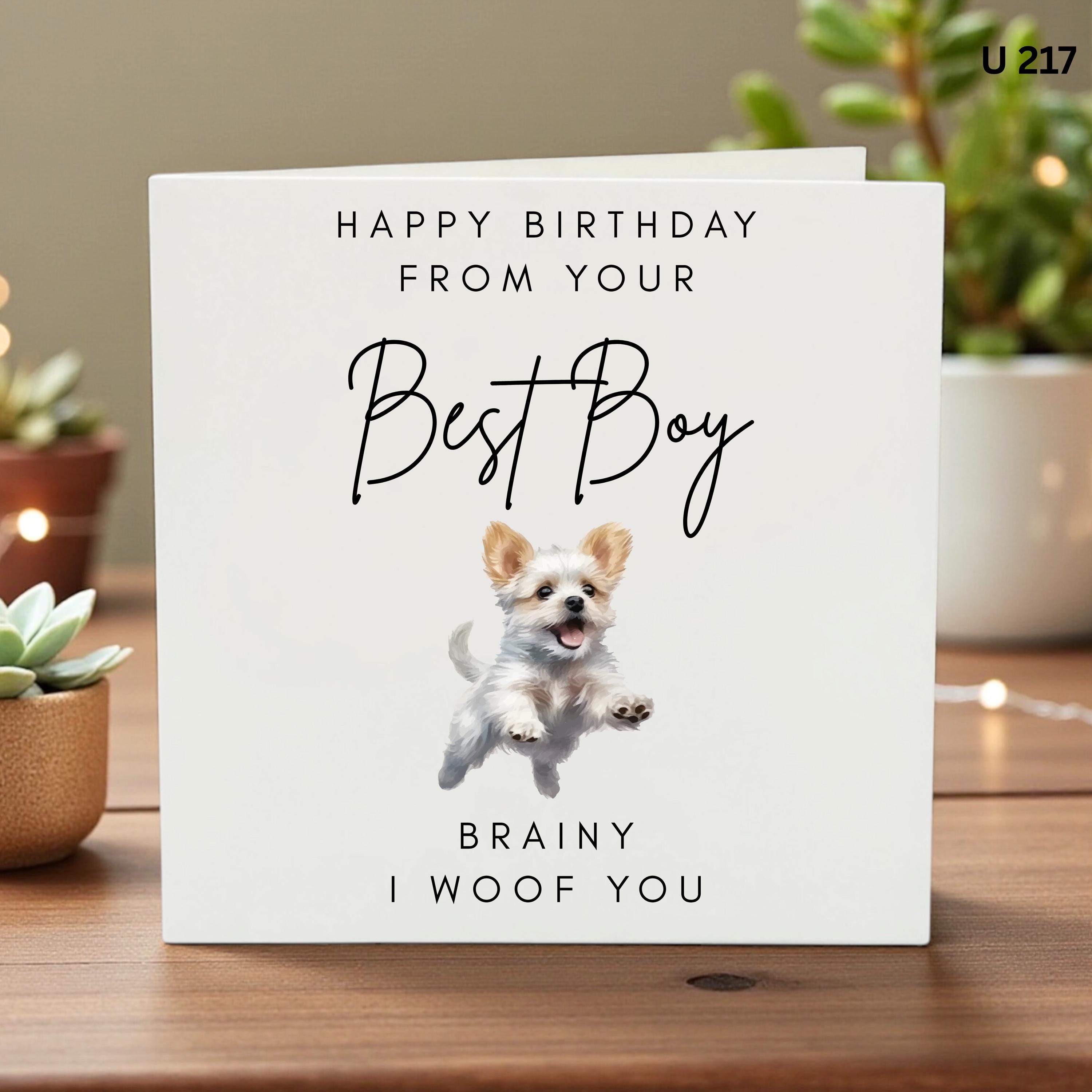 Personalised Birthday Card From Dog, Funny I Woof You Card, Pet Dog Birthday Card for Mum Dad, Custom Dog Name Card