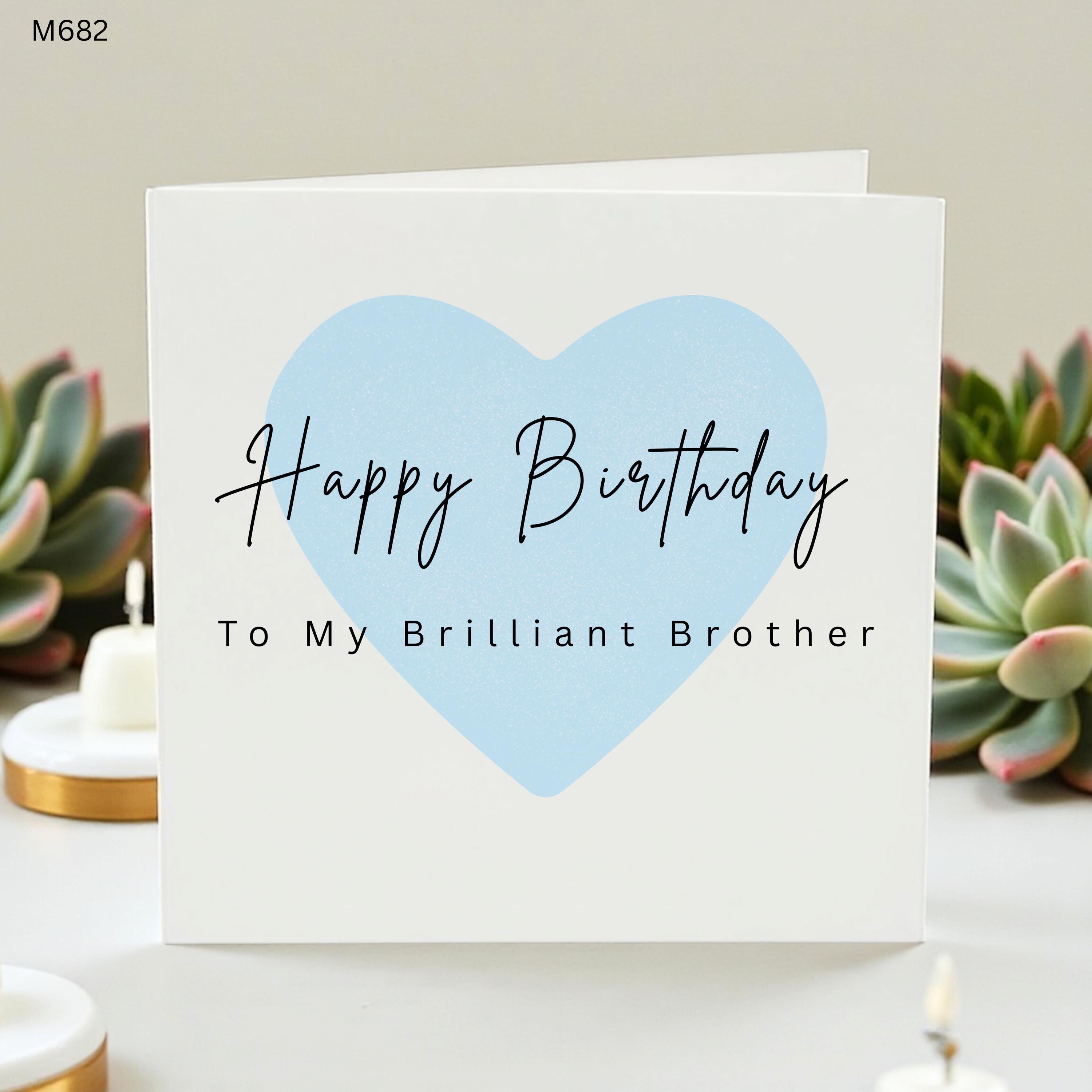 Brother Birthday Card, Happy Birthday Brother, To My Brilliant Brother, Cute Birthday Card for Brother Blue Heart Card for Him,Birthday Card