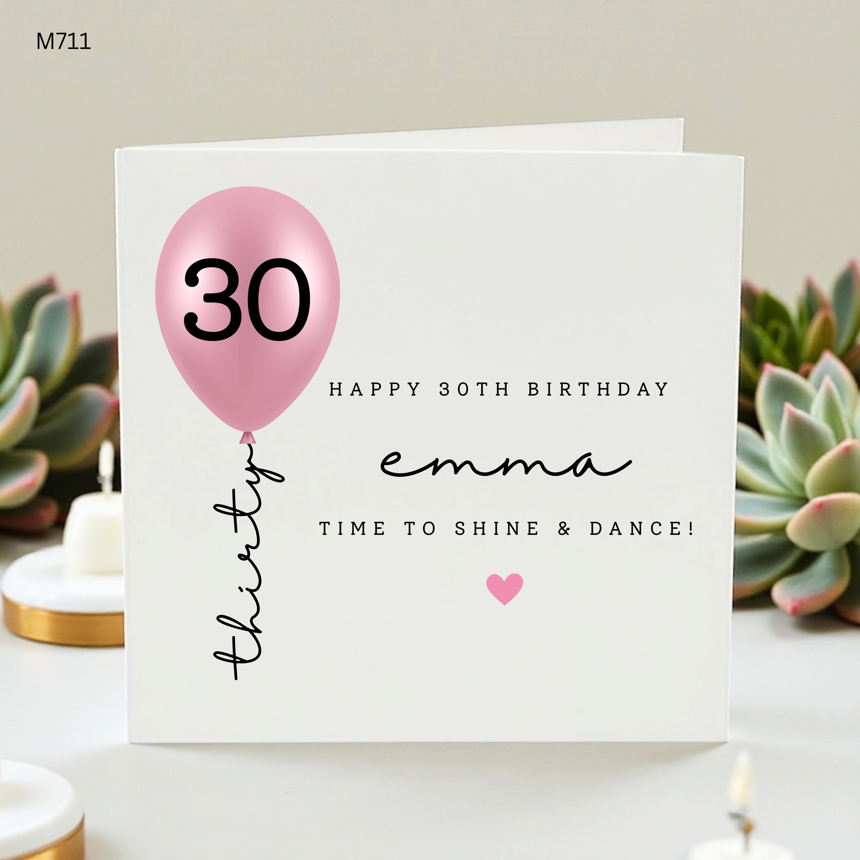 Personalized 30th Birthday Card for Her, Custom Name Thirty Birthday Card, Pink Balloon Card for Friend Sister Daughter, Thirty and Thriving