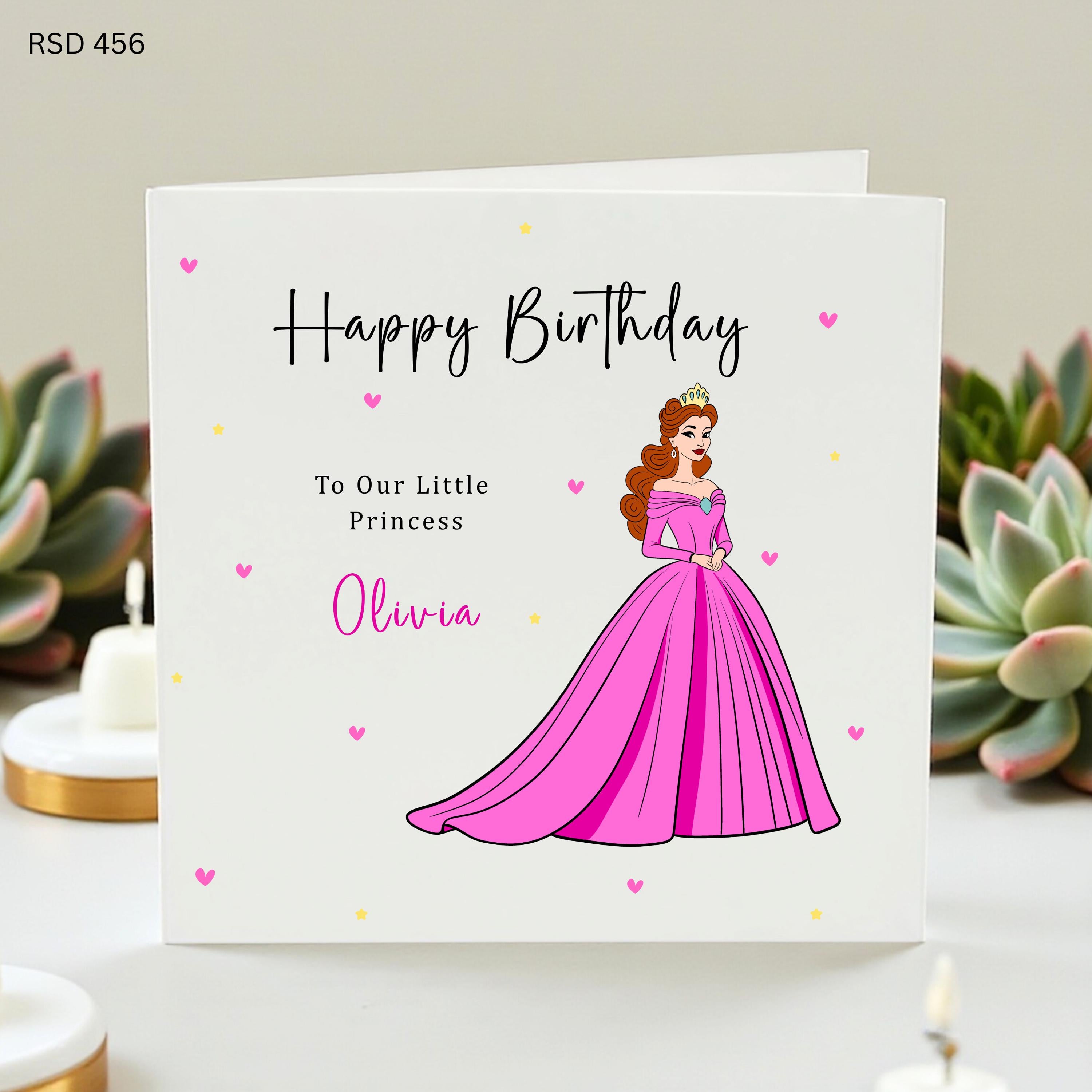 Personalized Princess Birthday Card for Daughter, Custom Name Happy Birthday Card for Girls, To Our Little Princess Greeting Card,Pink Dress