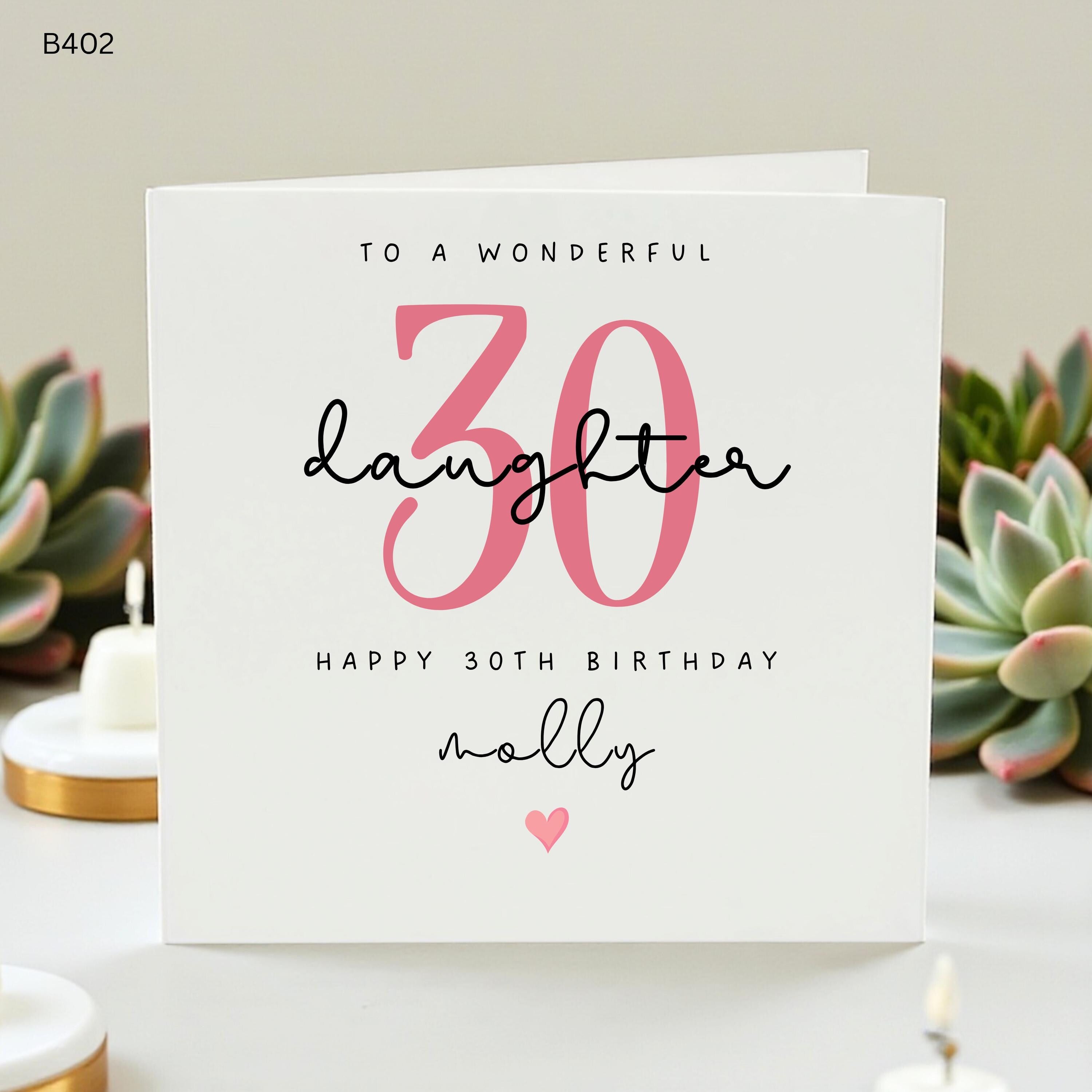 Personalized 30th Birthday Card for Daughter, Custom Thirtieth Birthday Card Molly, Elegant Birthday Card for Her, Milestone 30th Birthday