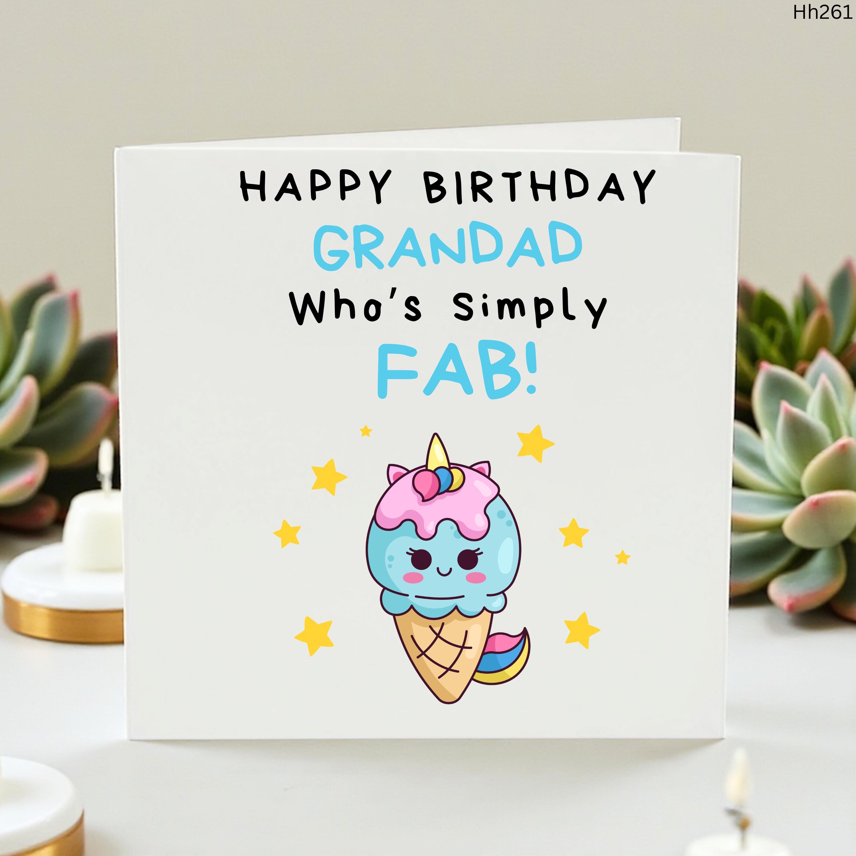 Grandad Birthday Card, Funny Grandad Card, Cute Unicorn Ice Cream Card For Grandad, Fab Grandad Card, Card From Grandchild