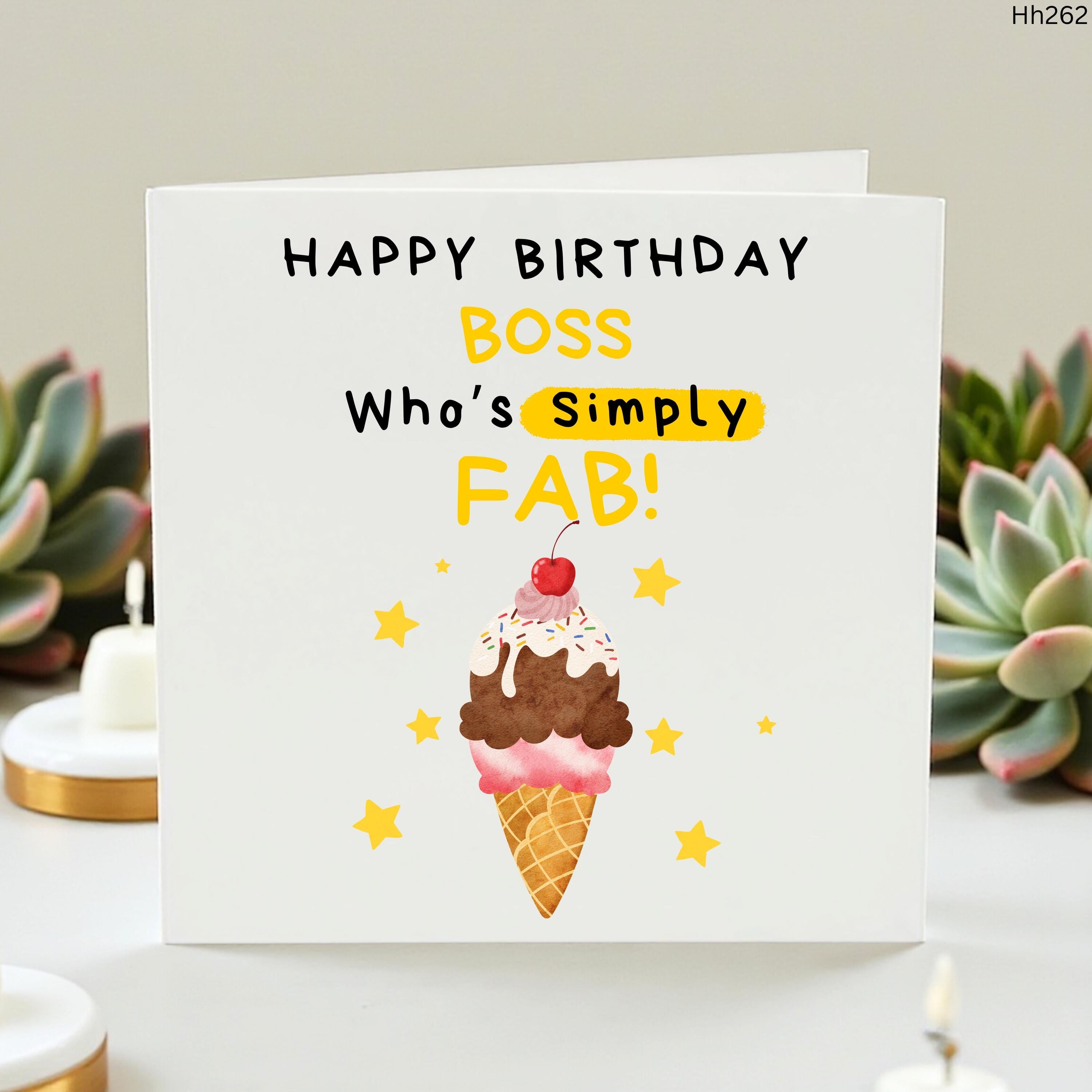 Boss Birthday Card, Funny Boss Card, Birthday Card For Boss, Cute Ice Cream Card, Fab Boss Card, Work Colleague Manager Card