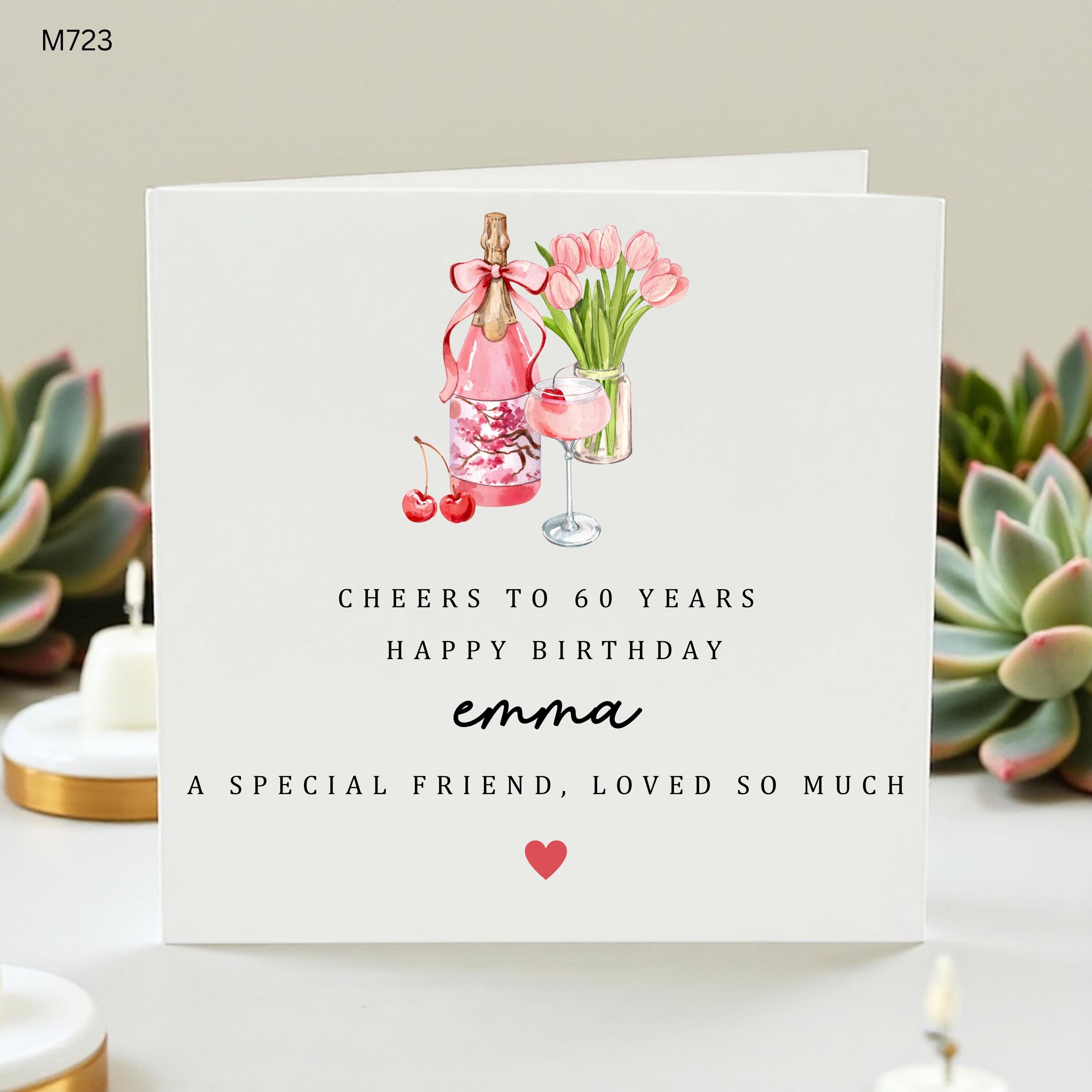 Personalised 60th Birthday Card For Friend, Cheers To 60 Years Card, Champagne Tulip Birthday Card For Her, Milestone Card