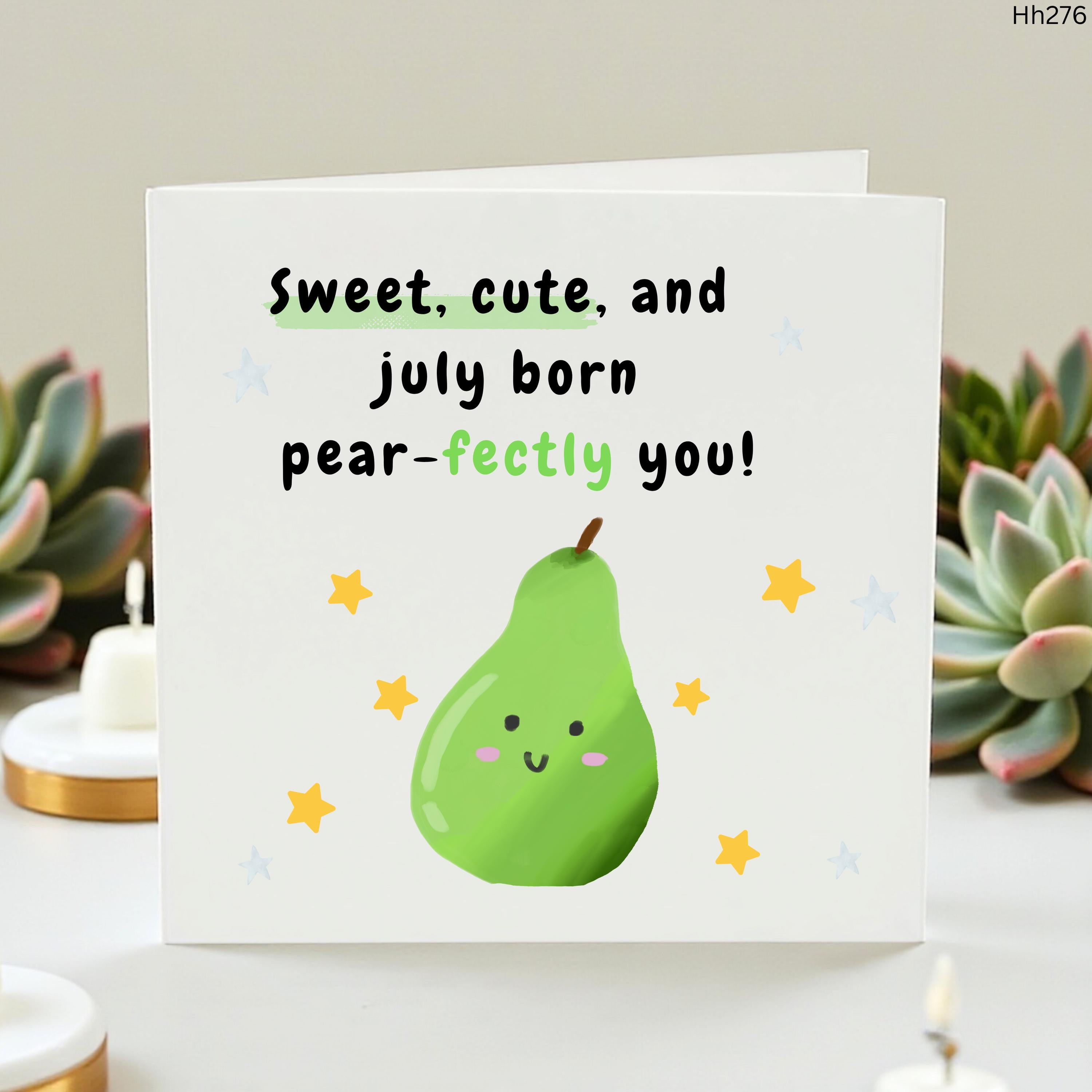 July Birthday Card For Kids, Cute Pear Birthday Card, Personalised Pear-fectly You Card, Daughter Granddaughter Niece