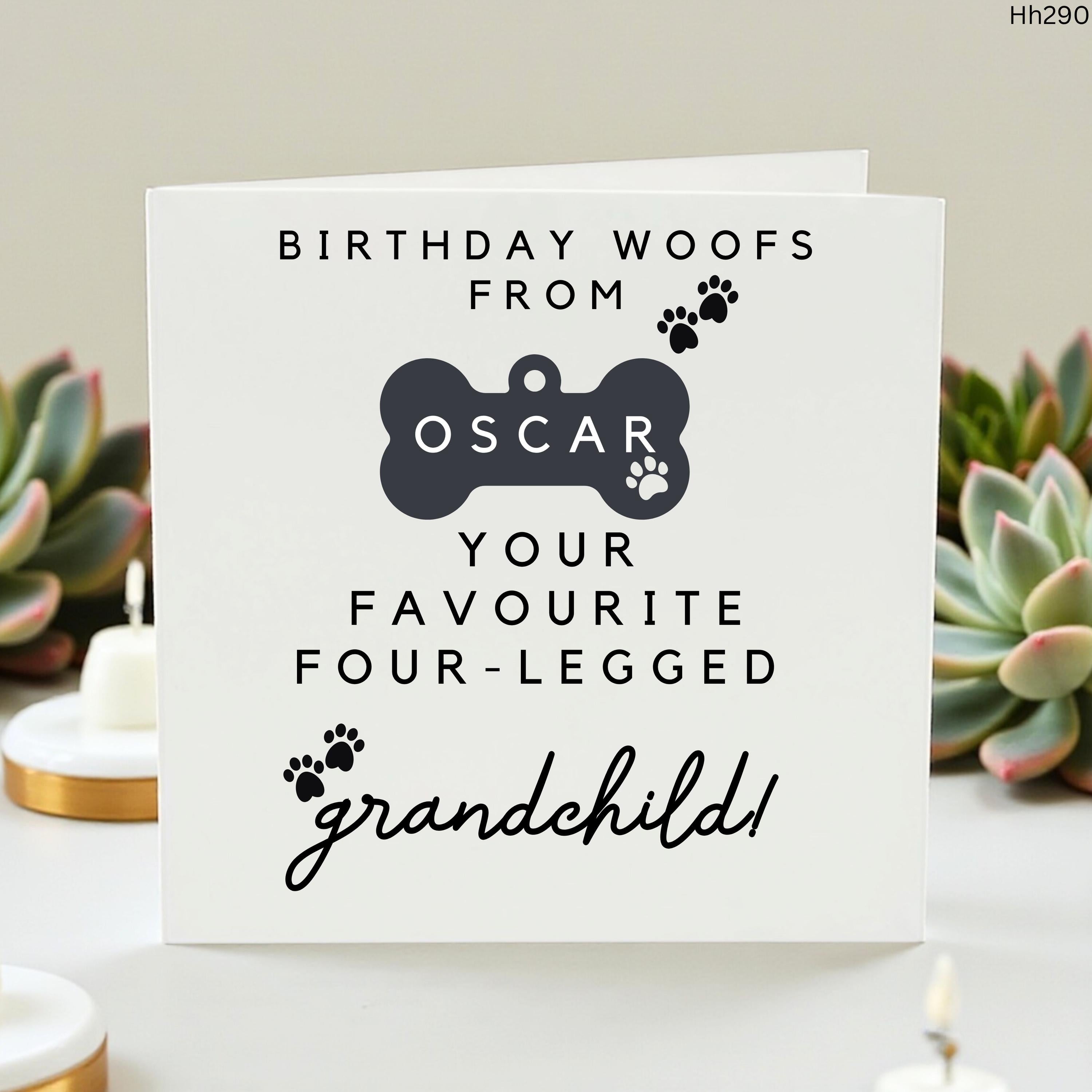 Personalised Birthday Card From The Dog, Birthday Woofs Dog Lover Card, Favourite Four Legged Grandchild Pet Card, Custom Paw Print Card