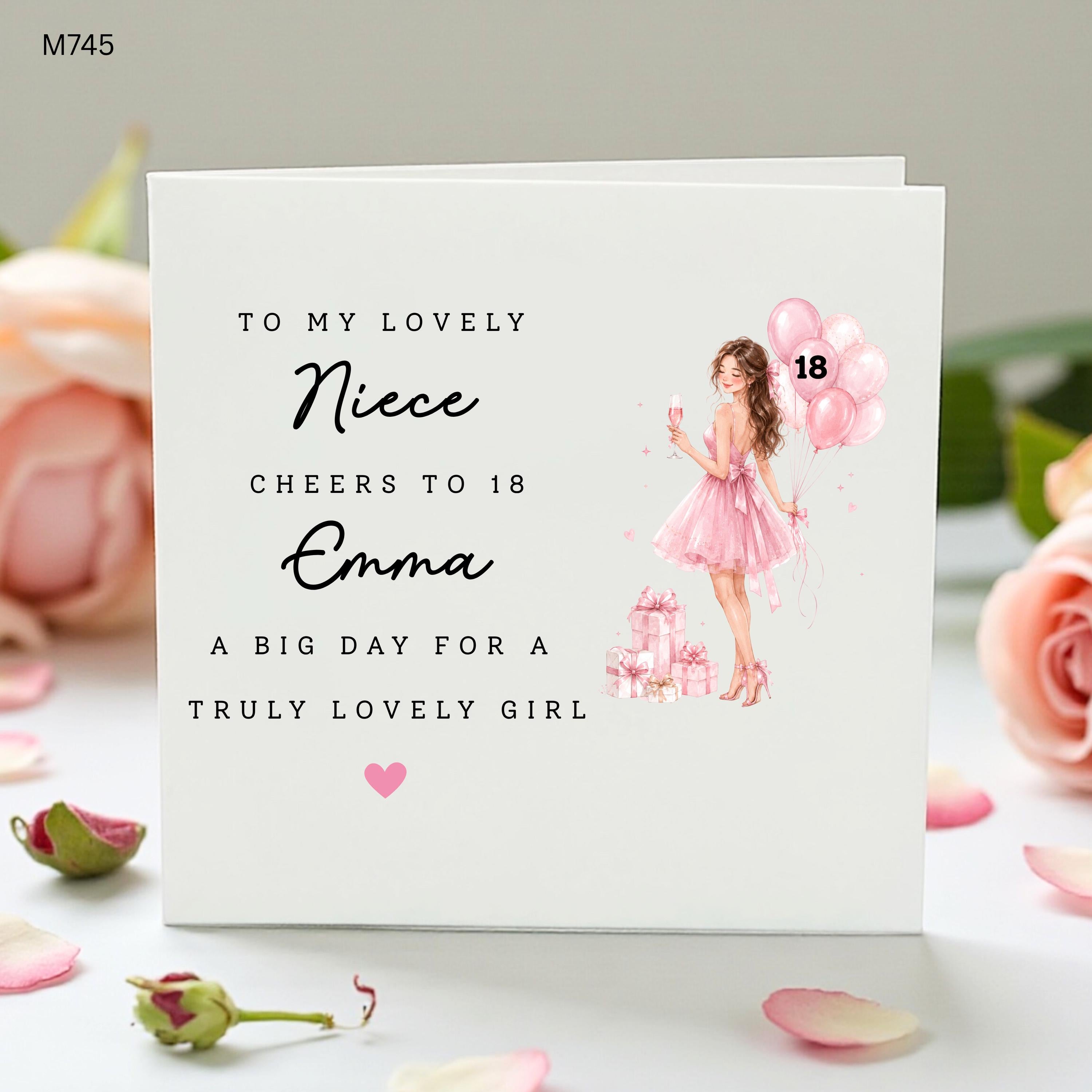 Personalised 18th Birthday Card For Niece, Cheers To 18 Card, Pink Girl Birthday Card, Custom Name Age 18 Card, Teen Birthday Gift