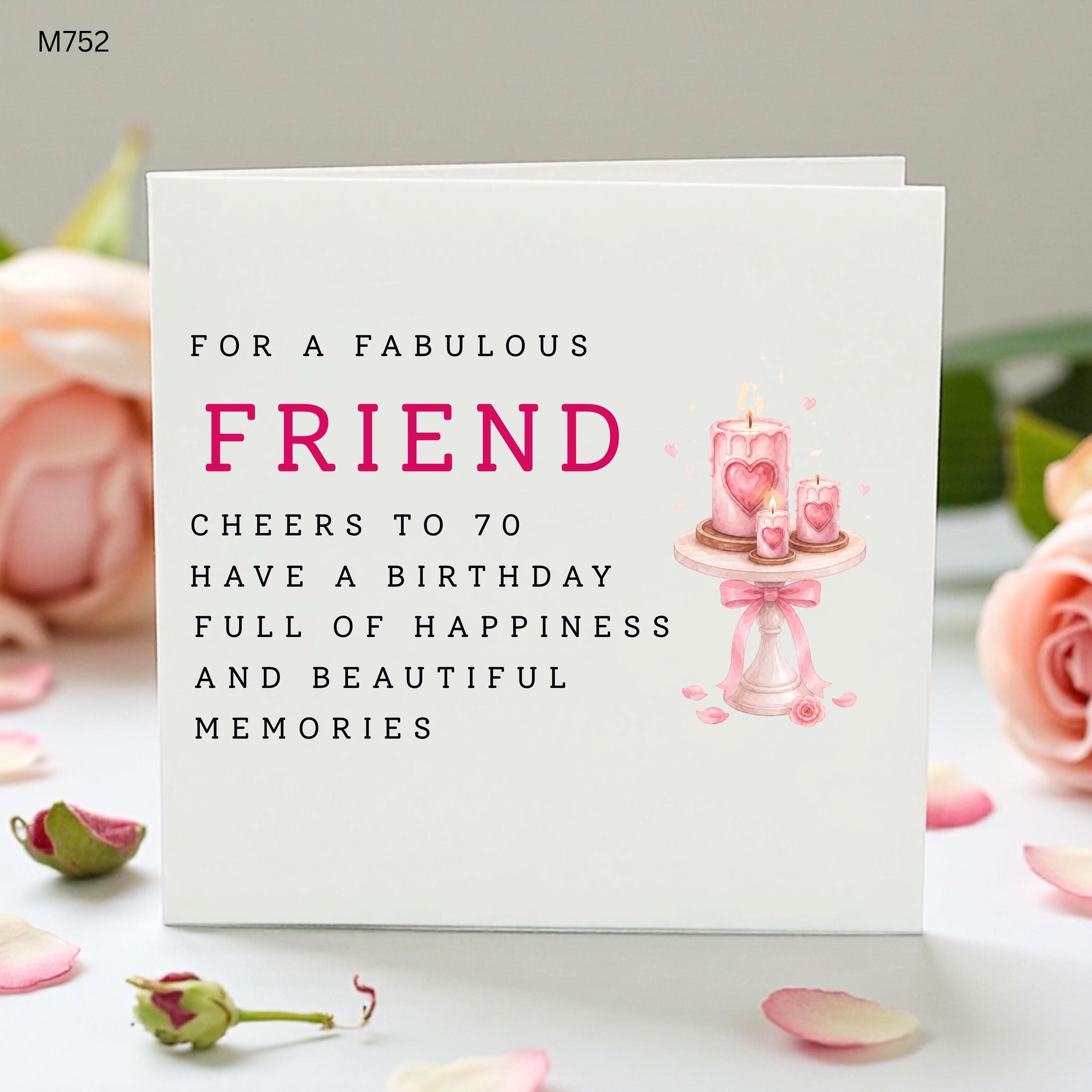 70th Birthday Card For Friend, Fabulous Friend 70th Card, Pink Candle Birthday Card, Personalised Friend Card, Female 70th Gift