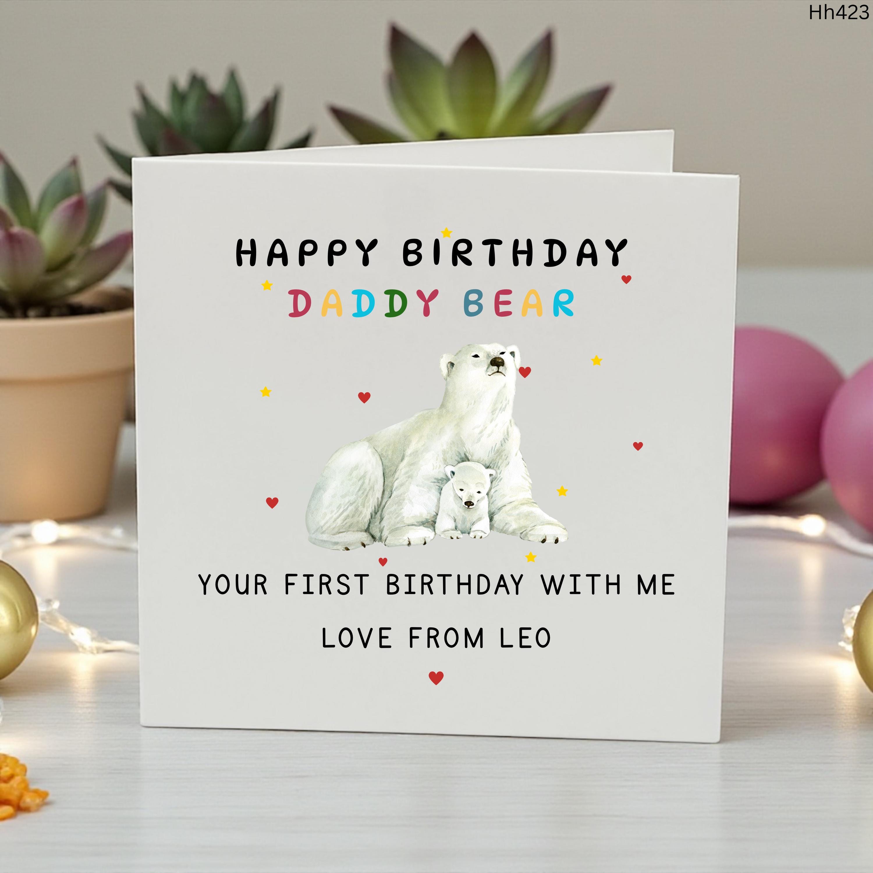 Personalised Daddy Bear Birthday Card From Child, First Birthday With Me Card, Cute Polar Bear Dad Card, Daddy Birthday Card