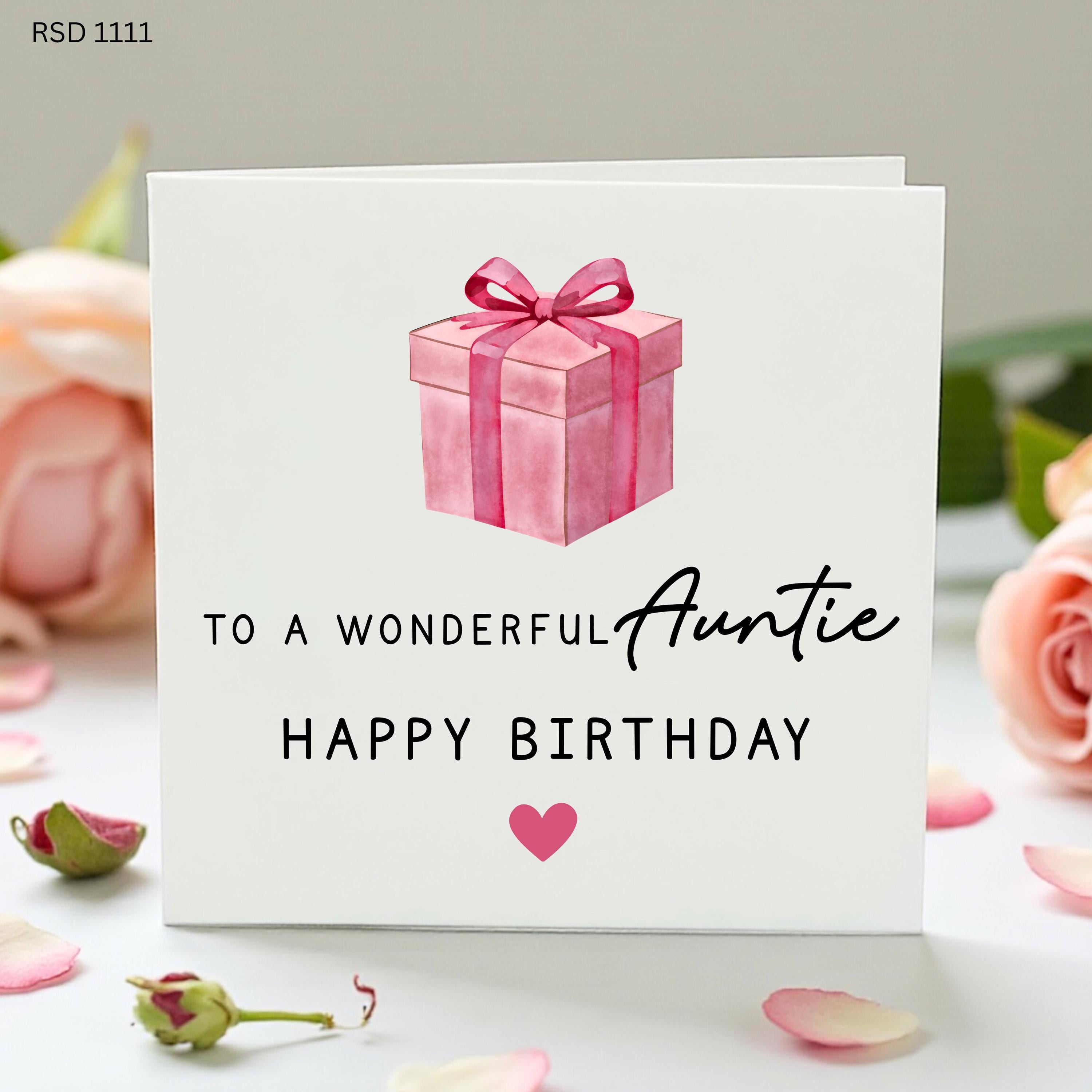 Auntie Birthday Card, Wonderful Auntie Birthday Card, Cute Pink Gift Box Card, Birthday Card For Auntie From Niece Nephew