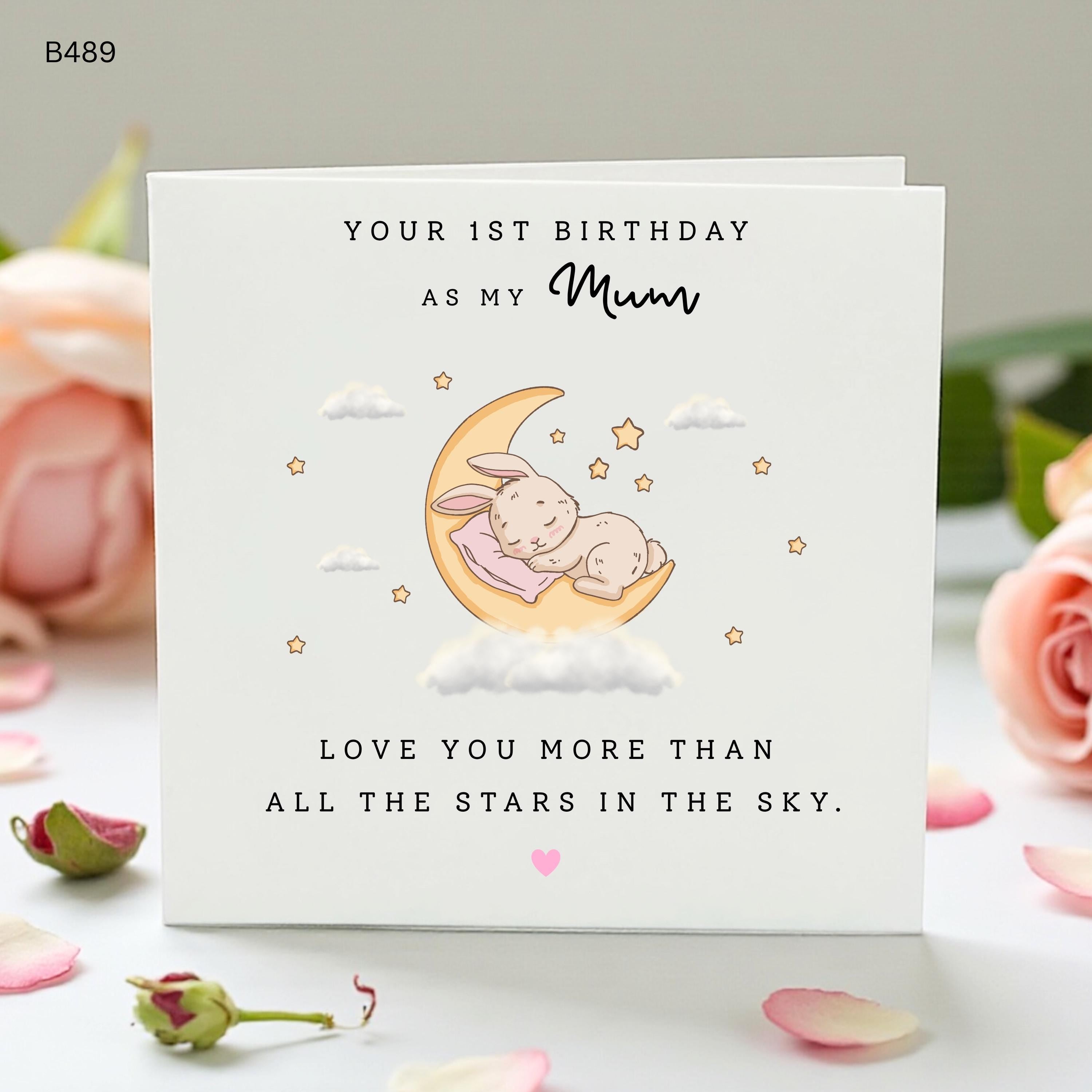 First Birthday As My Mum Card, Personalised Mum Birthday Card From Baby, Cute Bunny Moon Stars New Mum Birthday Card Gift