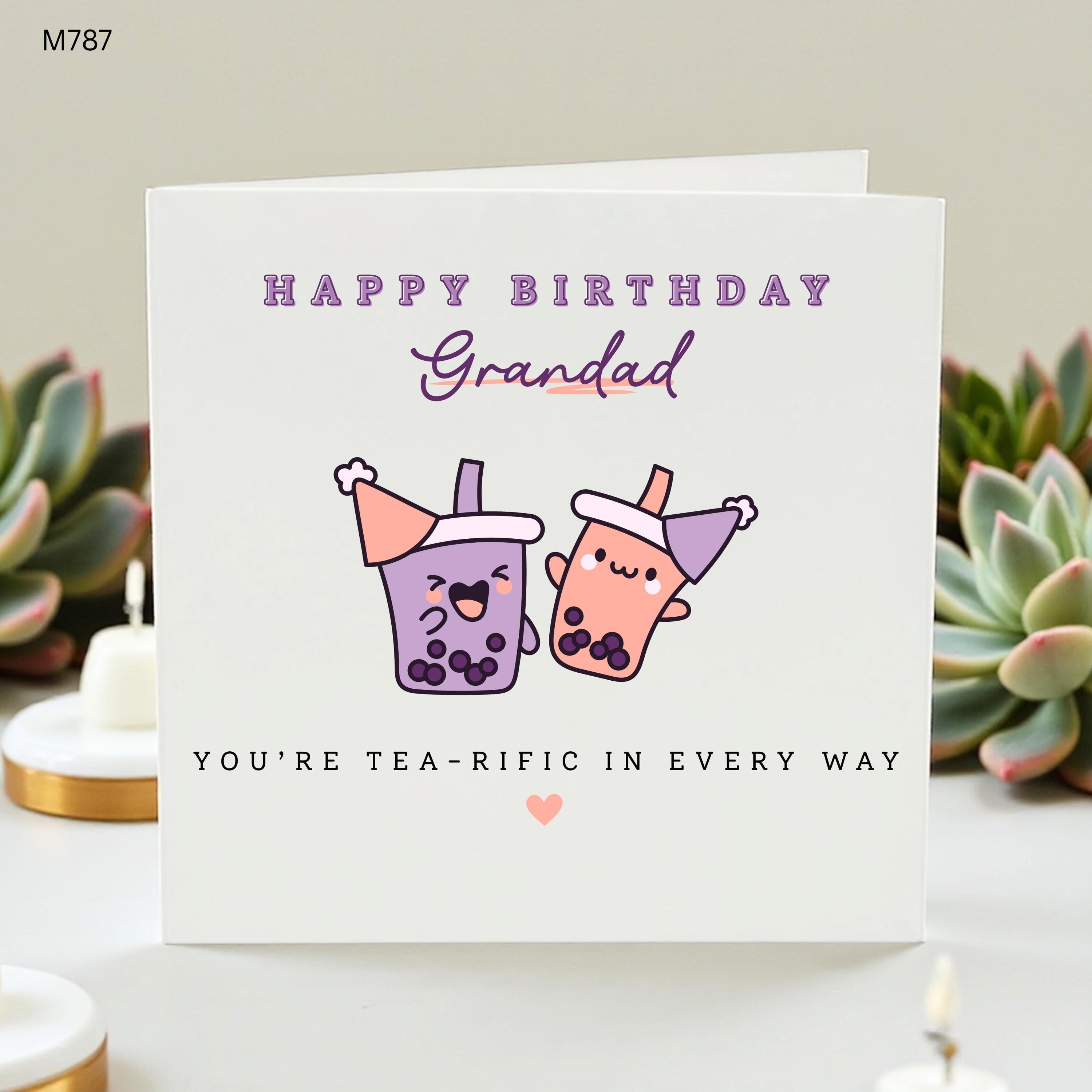 Grandad Birthday Card, Funny Bubble Tea Card for Grandad, Tea-Rific Boba Birthday Card, Cute Personalised Grandpa Birthday Gift