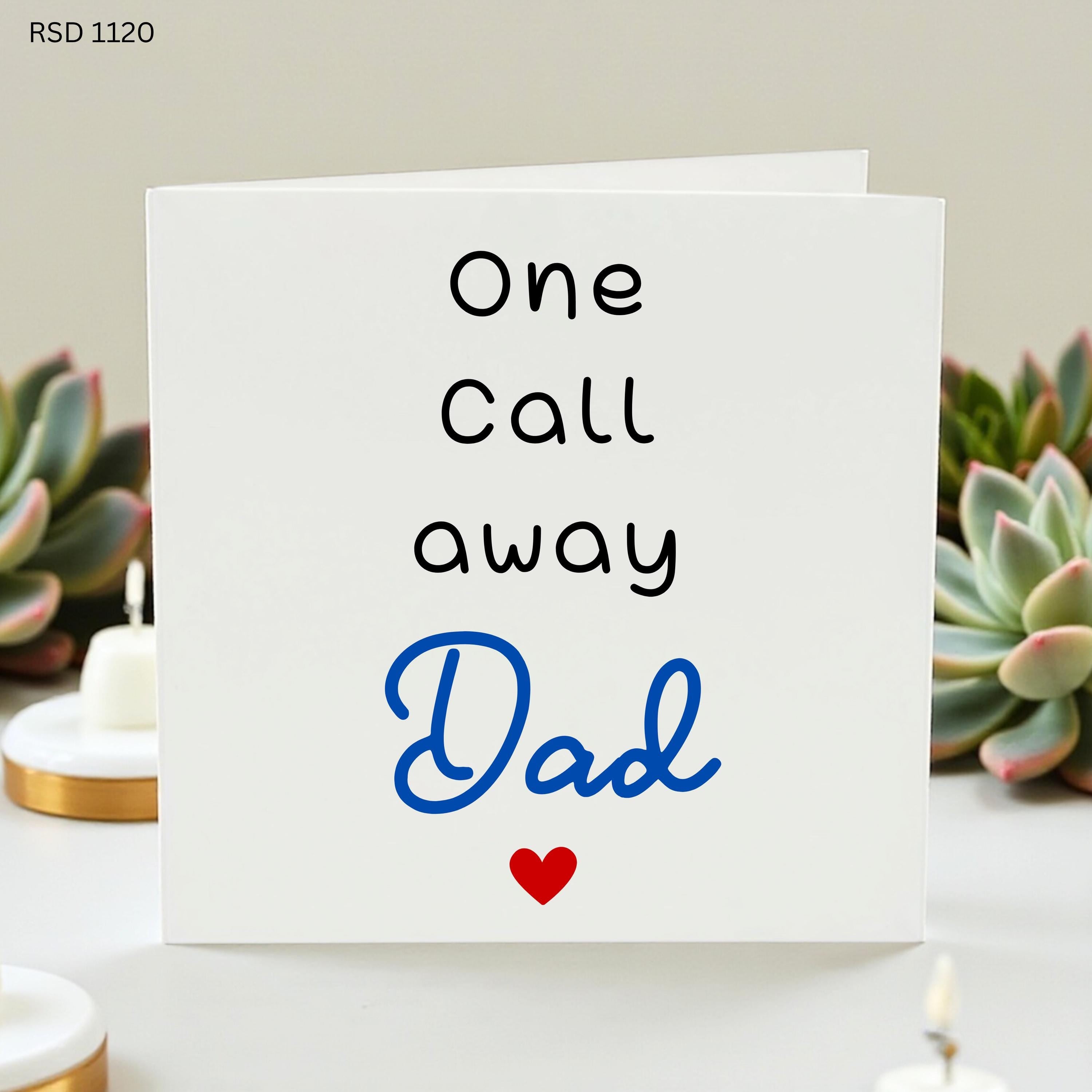 One Call Away Dad Card, Father’s Day Card, Personalised Dad Birthday Card, Long Distance Dad Gift, Simple Minimalist Card