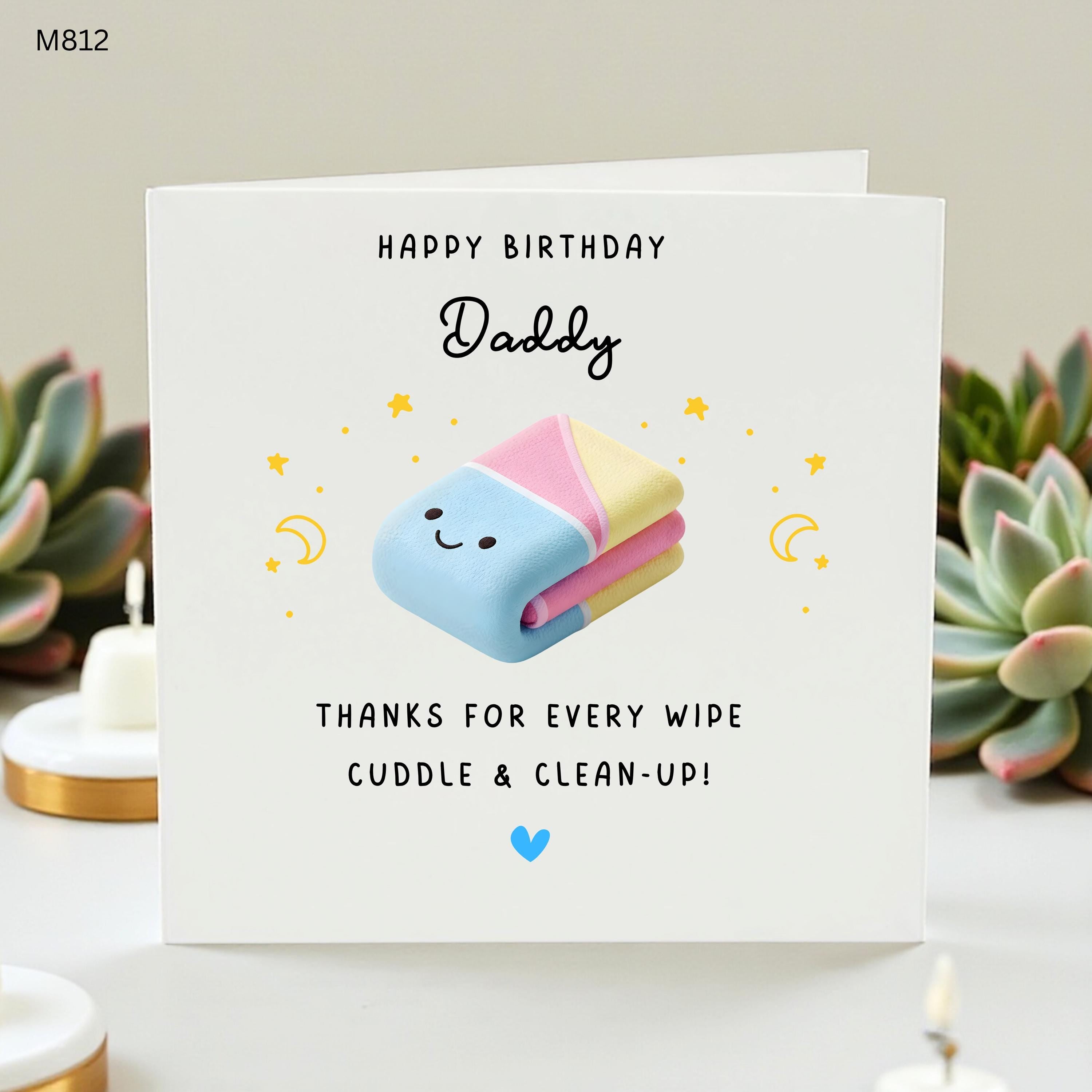 Daddy Birthday Card, Funny Dad Card From Kids, Cute Baby Wipes Cuddles Clean Up Card, Personalised Daddy Birthday Gift