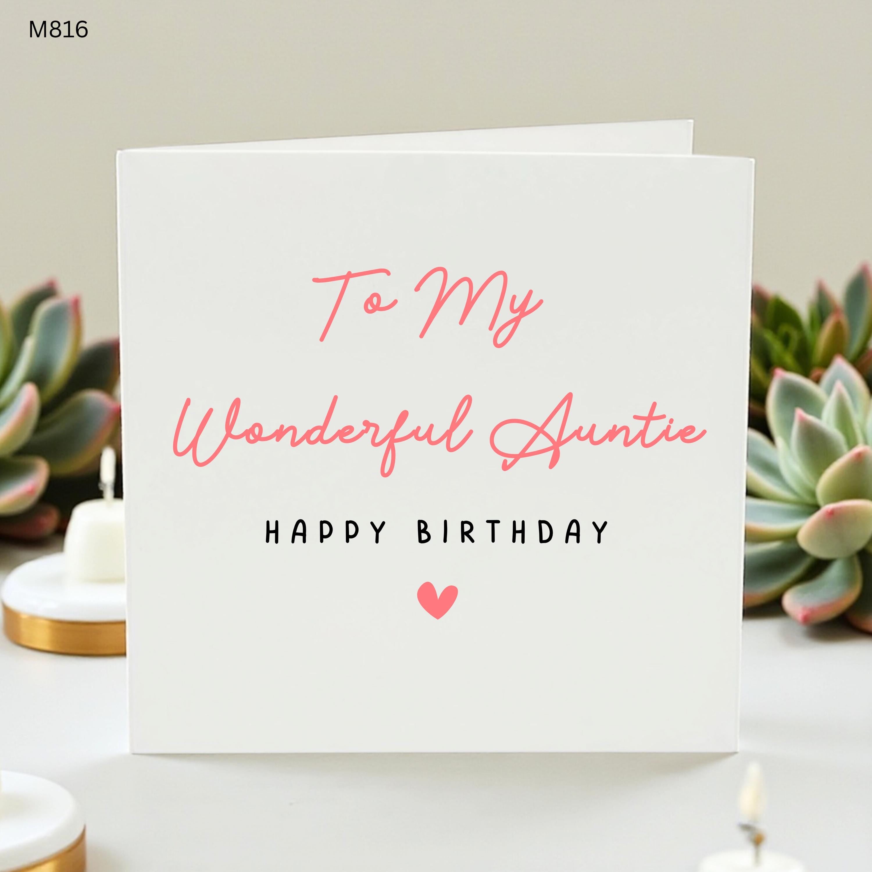 Wonderful Auntie Birthday Card, To My Auntie Card, Simple Pink Heart Birthday Card, Personalised Aunt Gift From Niece Nephew