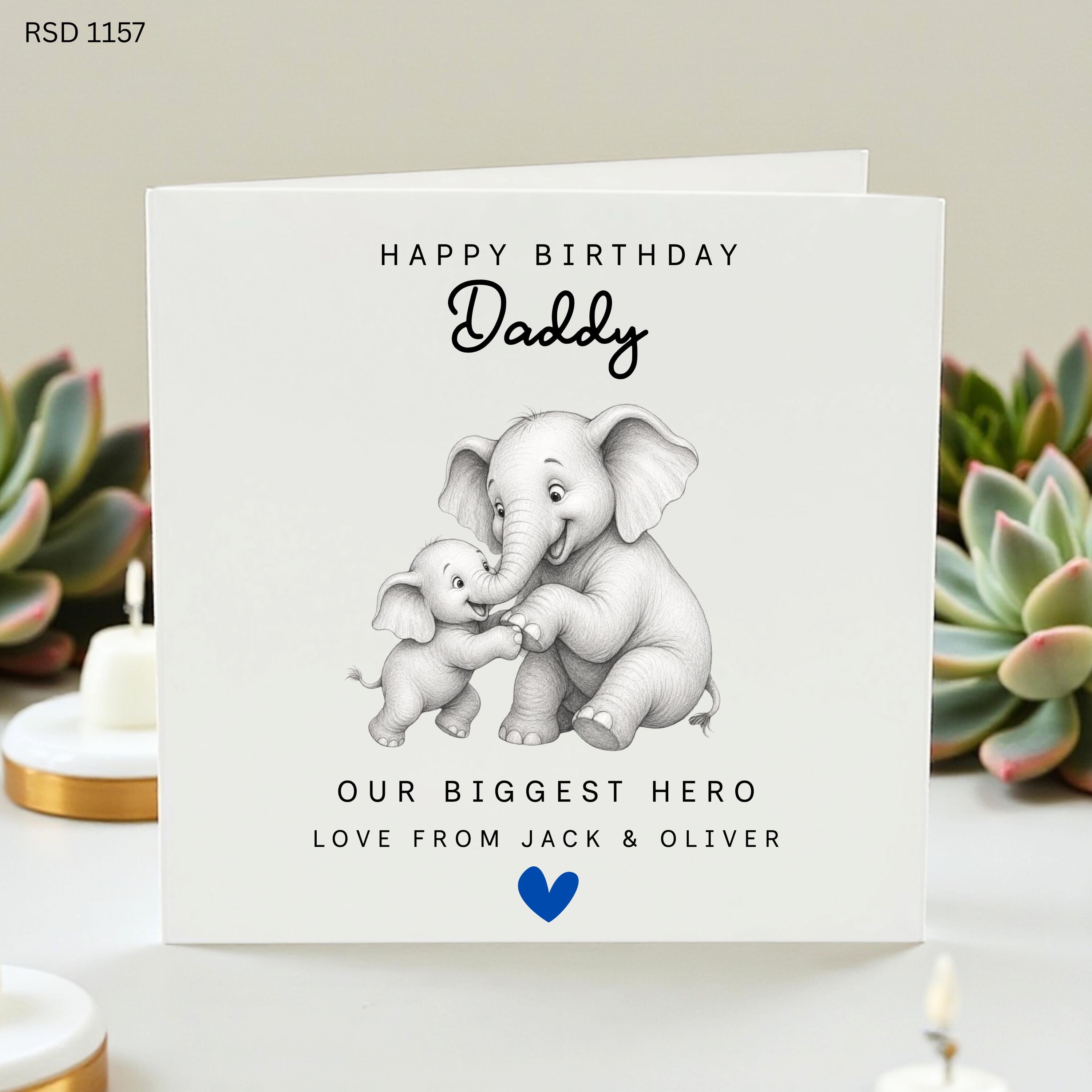 Daddy Birthday Card, Personalised Dad Birthday Card From Kids, Elephant Dad Card, Our Biggest Hero Gift From Son Daughter