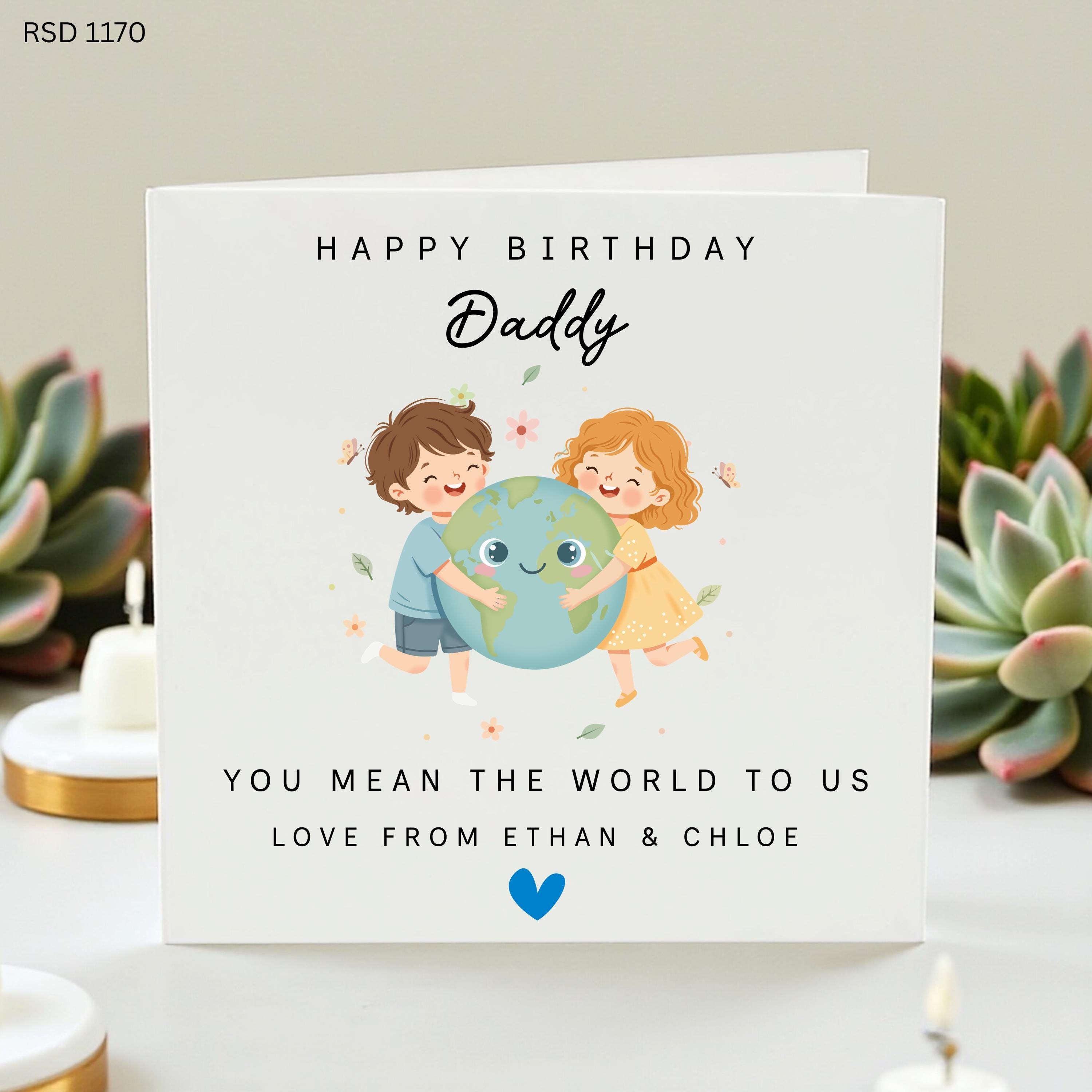 Personalised Daddy Birthday Card From Kids, You Mean The World To Us Dad Card, Cute Daddy Card From Son Daughter