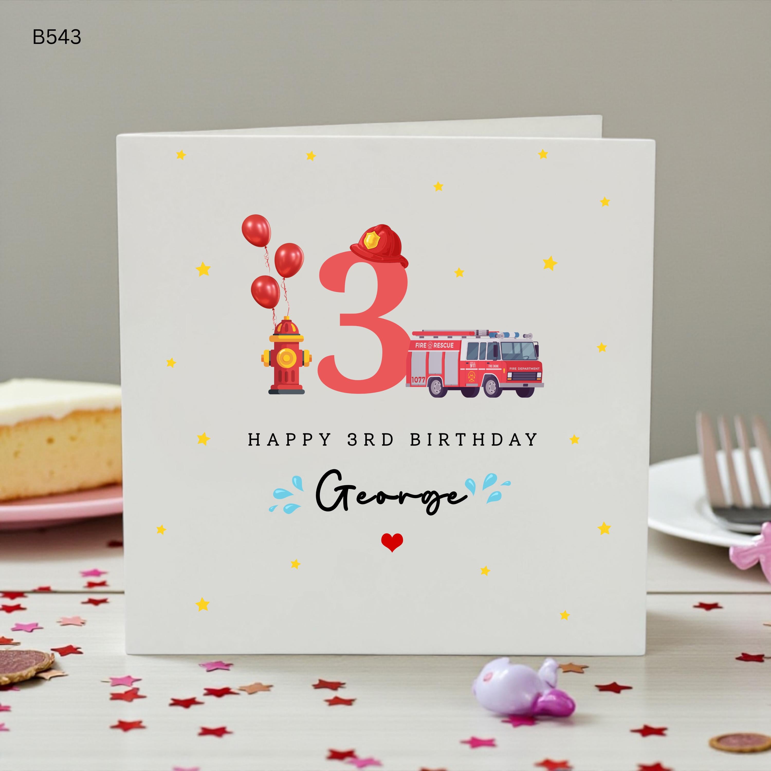 Personalised Firefighter 3rd Birthday Card, Fire Engine Birthday Card for Boys, Custom Age 3 Birthday Card, Fire Truck Birthday Card, Third