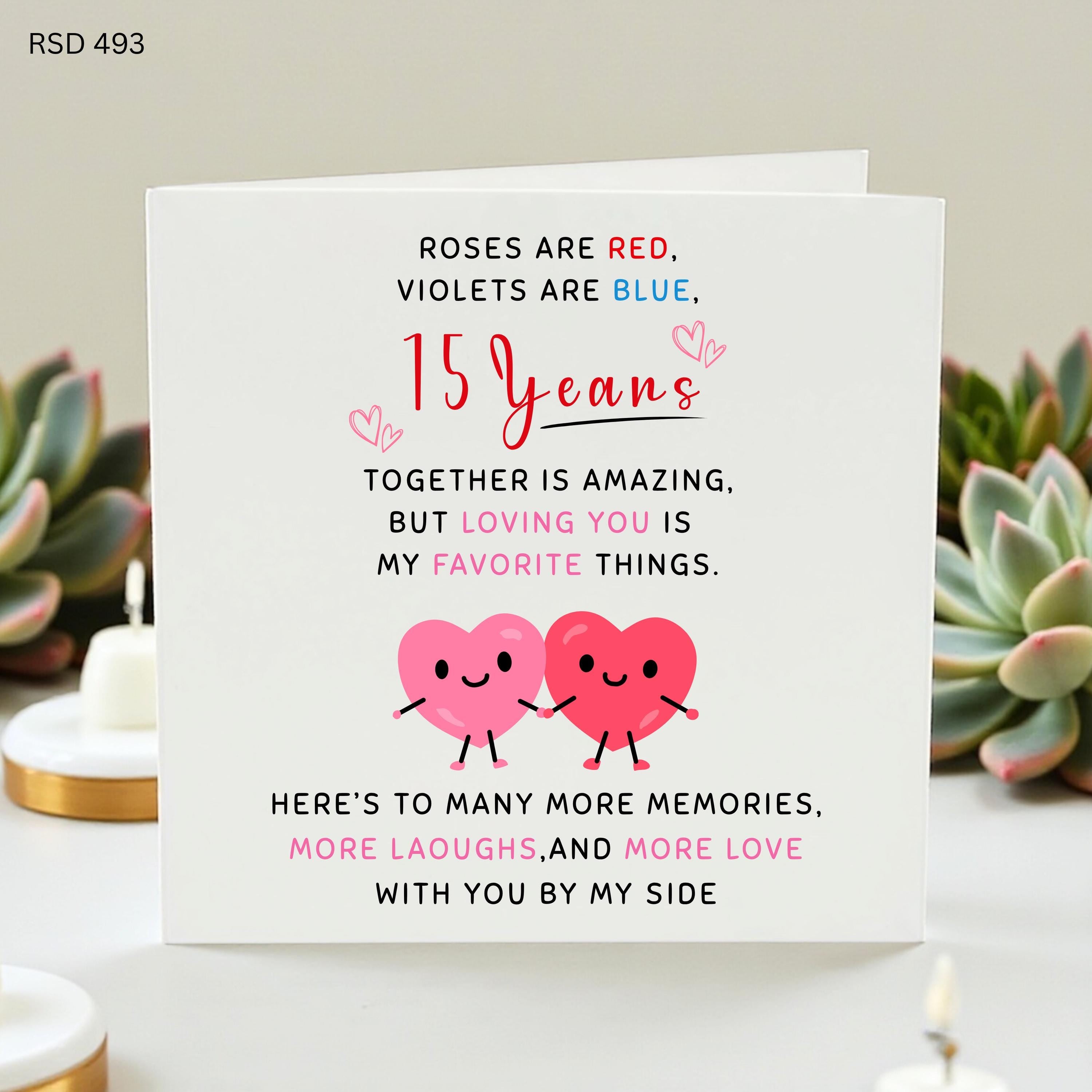 15 Years Together Anniversary Card, Cute Romantic Love Card for Partner, Wife Husband Girlfriend Boyfriend, Personalised Couple Gift