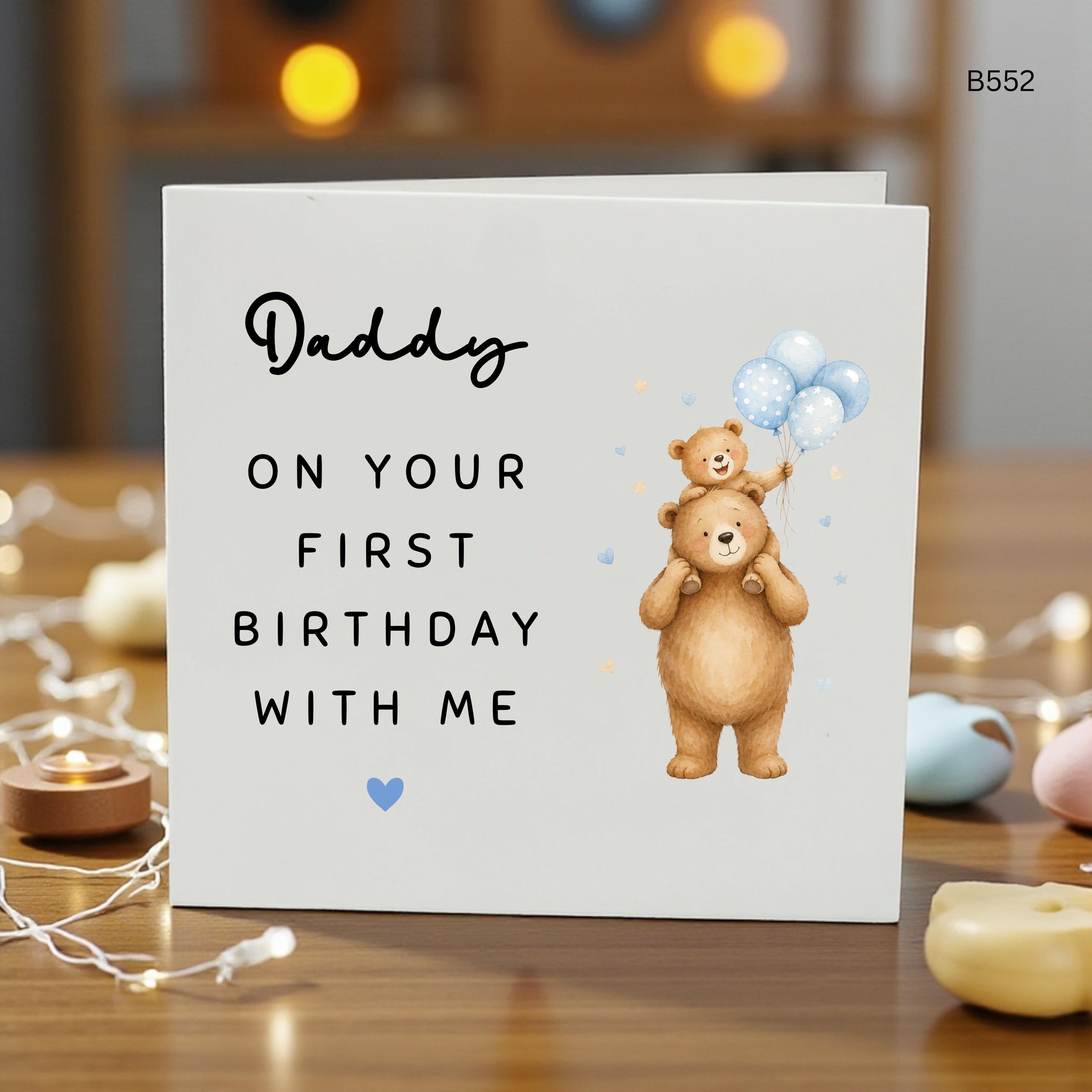 First Birthday Card for Daddy from Baby, Personalised Daddy Birthday , Cute Bear Birthday Card from Son or Daughter, First Birthday Together
