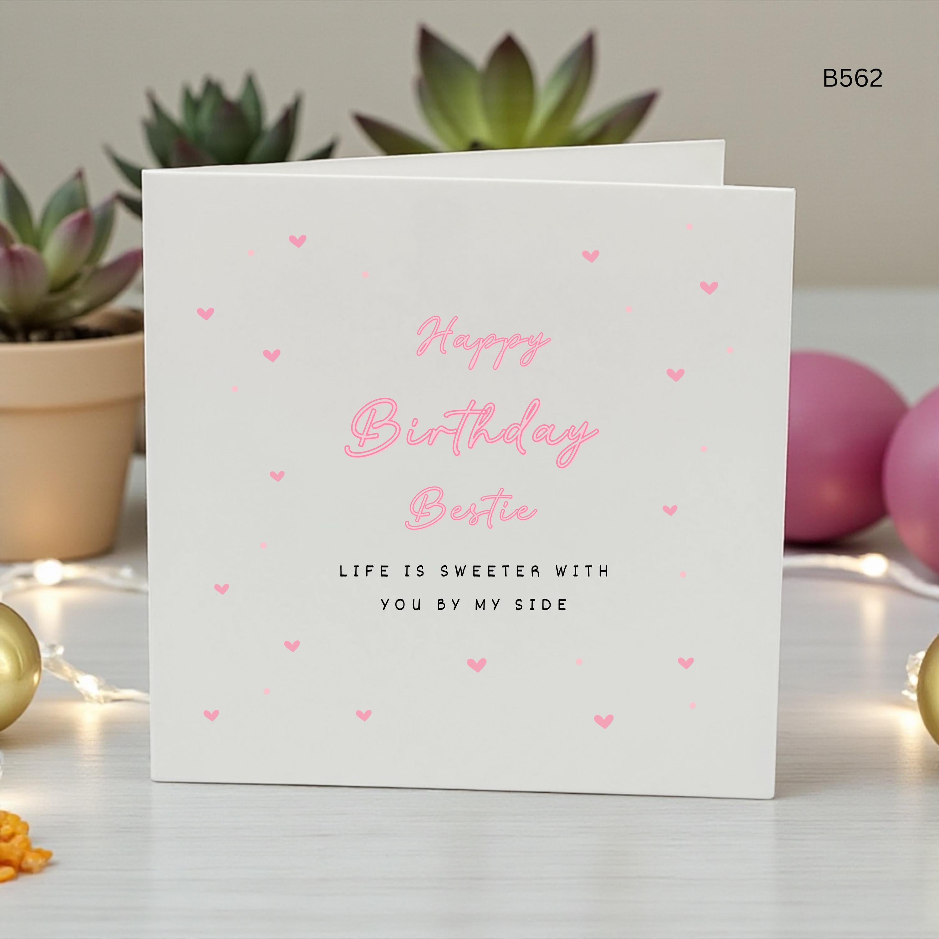 Bestie Birthday Card, Happy Birthday Best Friend Card, Cute Friendship Birthday Card, Birthday Card for Bestie BFF Birthday Gift, Pink Heart
