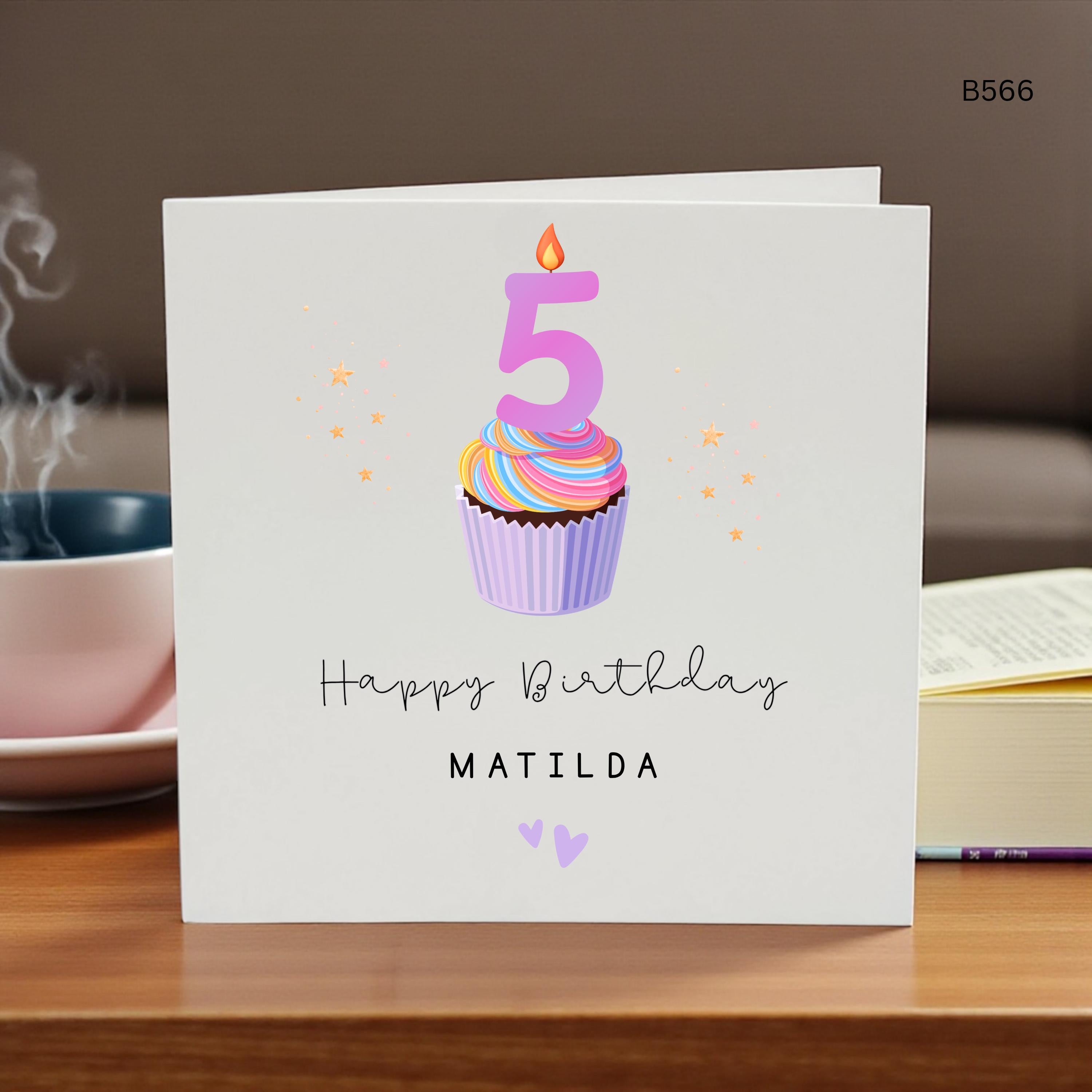 Personalised 5th Birthday Card Girl, Age 5 Birthday Card, Custom Name Birthday Card, Cupcake Birthday Card, Fifth Birthday Card for Daughter