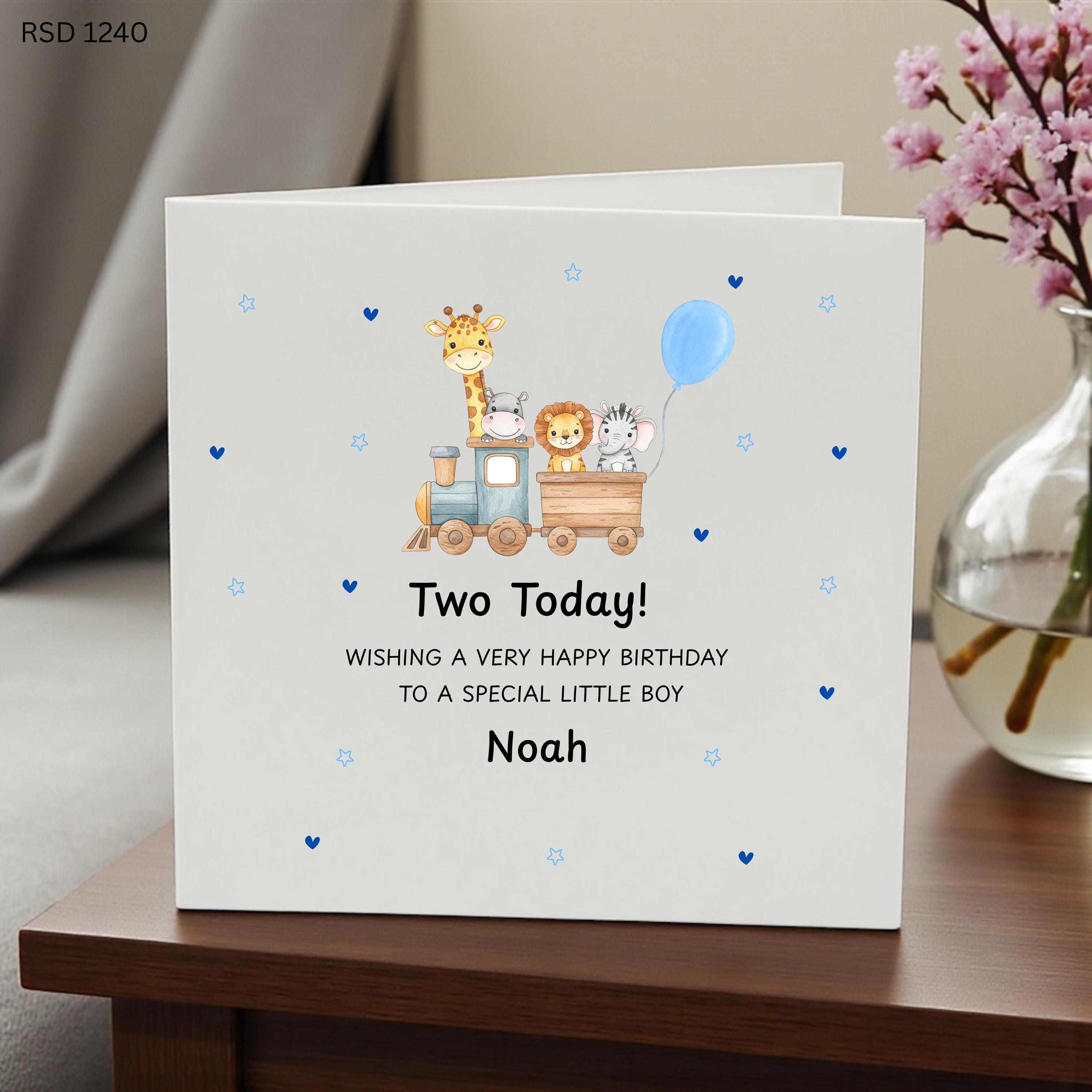 2nd Birthday Card Boy, Personalised 2nd Birthday Card, Two Today Birthday Card, Safari Animal Birthday Card, Cute Train Birthday Card Second