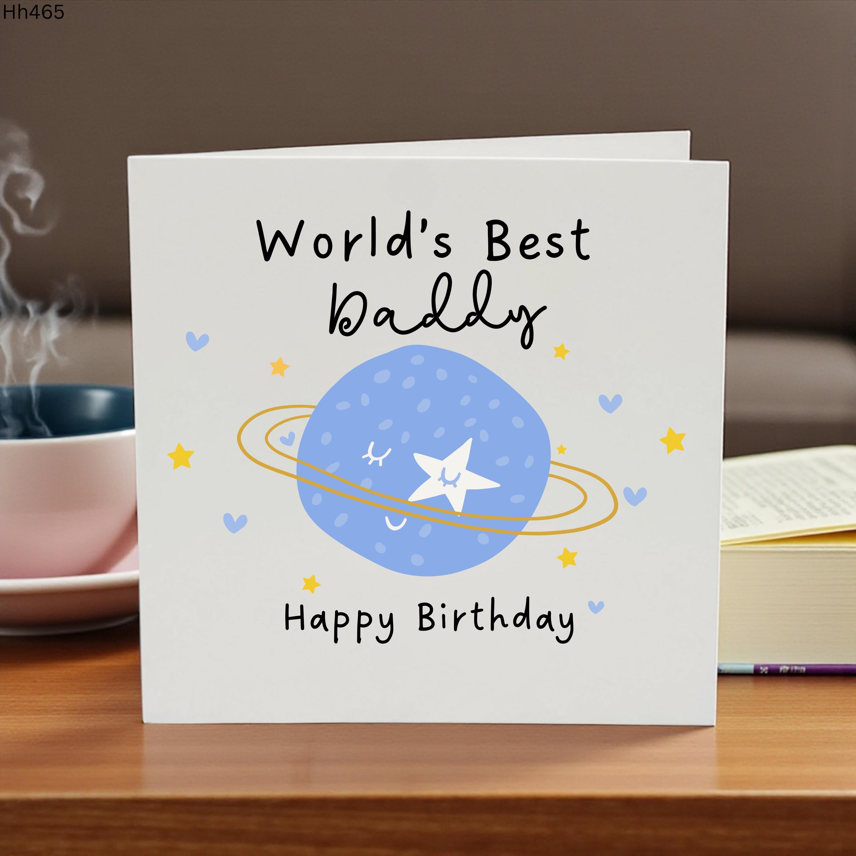 Daddy Birthday Card, World's Best Daddy Birthday Card, Cute Space Theme Dad Card, Father Birthday Card from Son Daughter