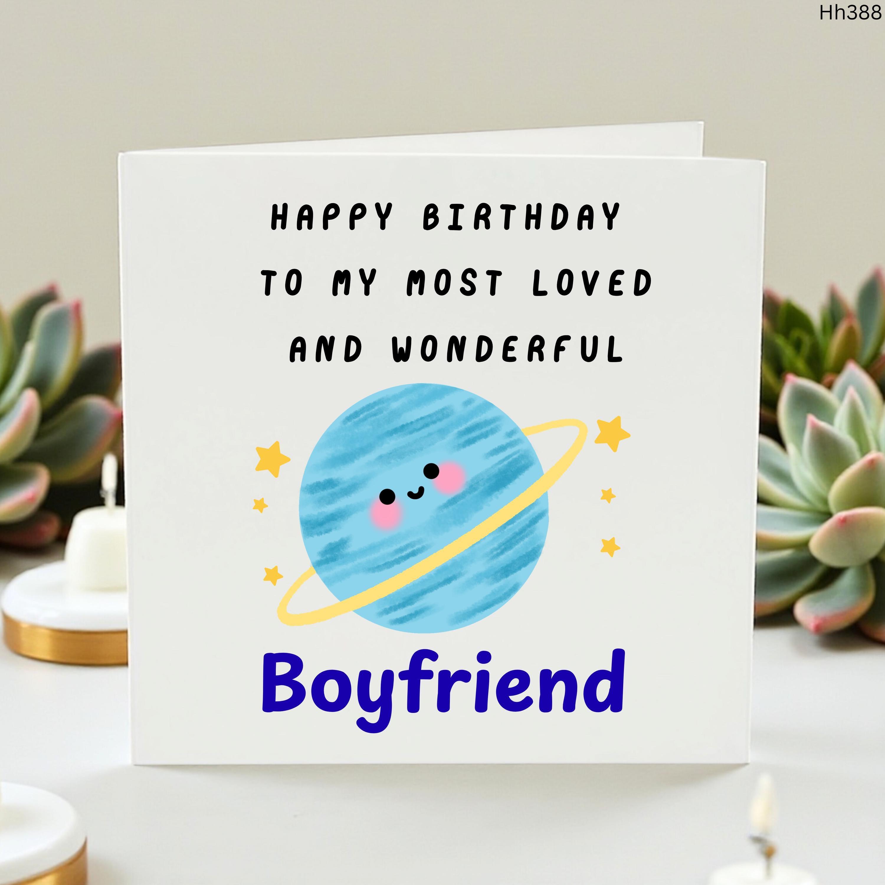 Boyfriend Birthday Card, Cute Planet Birthday Card For Him, Most Loved Boyfriend Card, Romantic Birthday Gift For Him