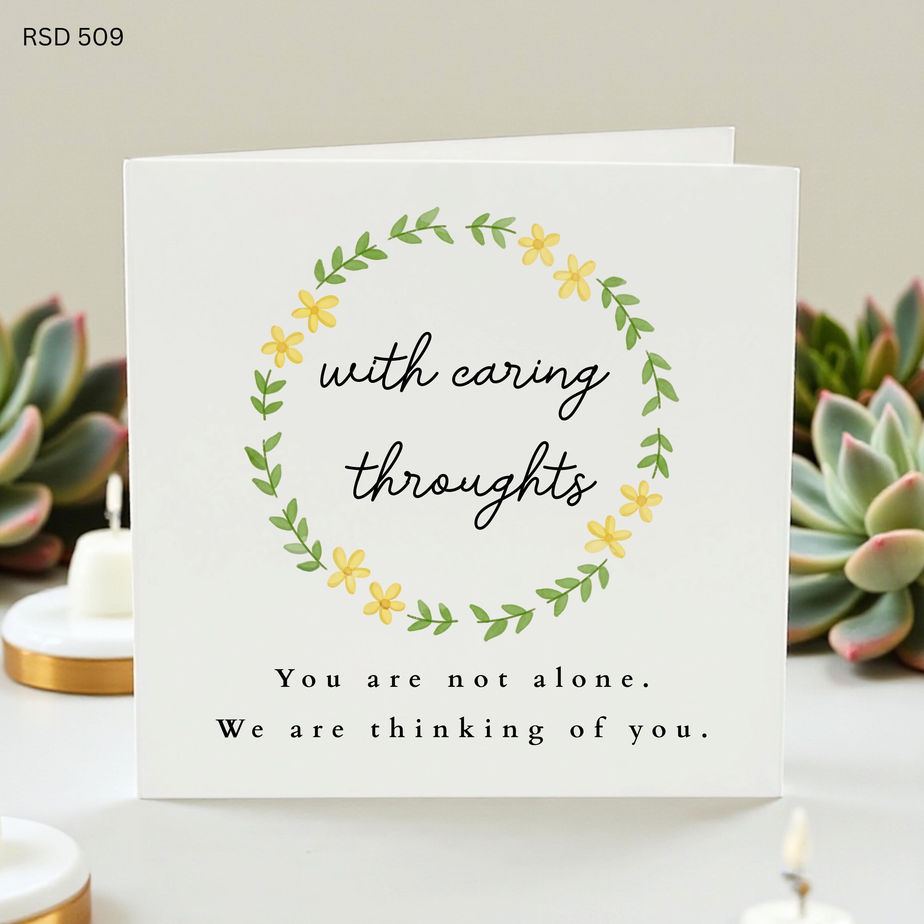 With Caring Thoughts Sympathy Card, You Are Not Alone Card, Thinking of You Floral Support Card, Condolence Card