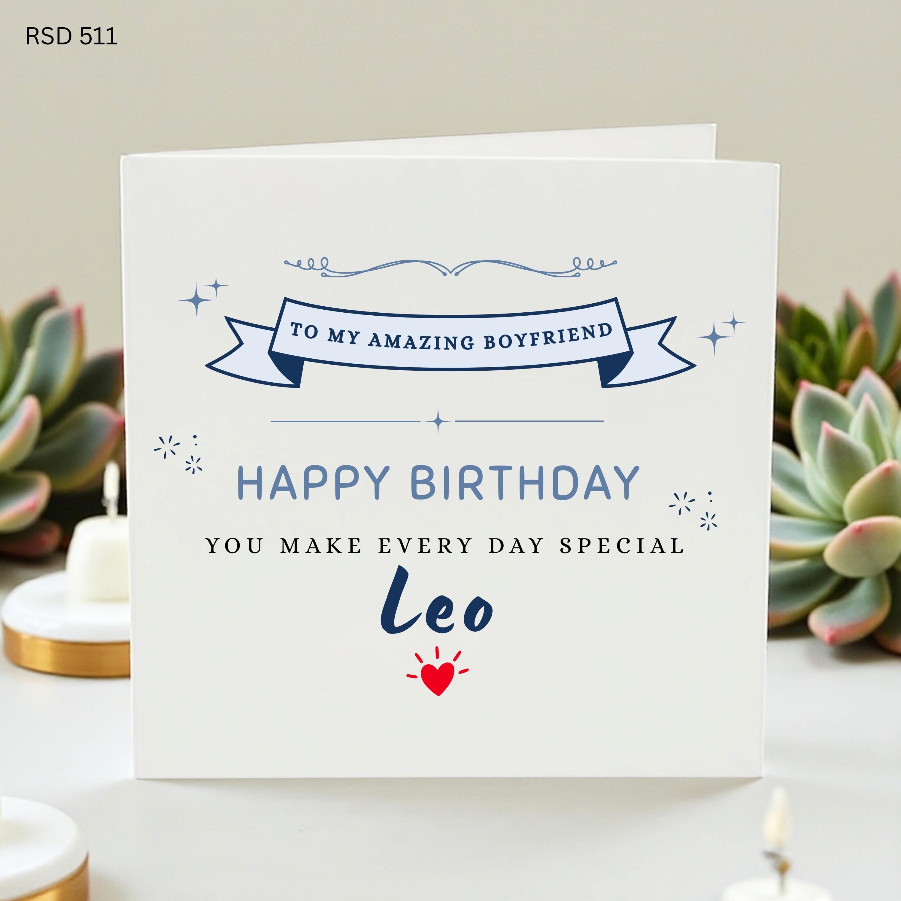 Personalised Boyfriend Birthday Card, Custom Name Card for Him, Romantic Love Card, Cute Blue Birthday Card for Partner