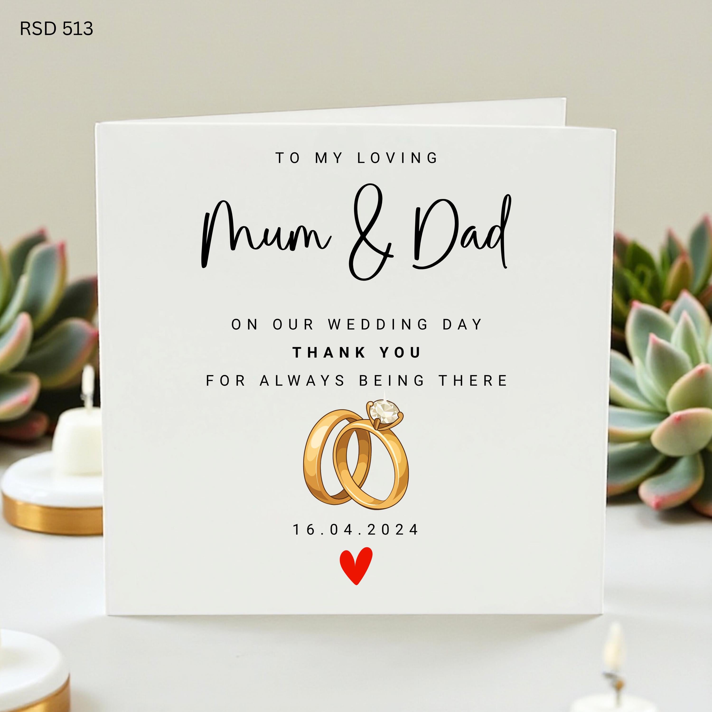 Mum and Dad Wedding Day Thank You Card, Personalised Parents Wedding Card, Bride Groom Thank You Keepsake Card
