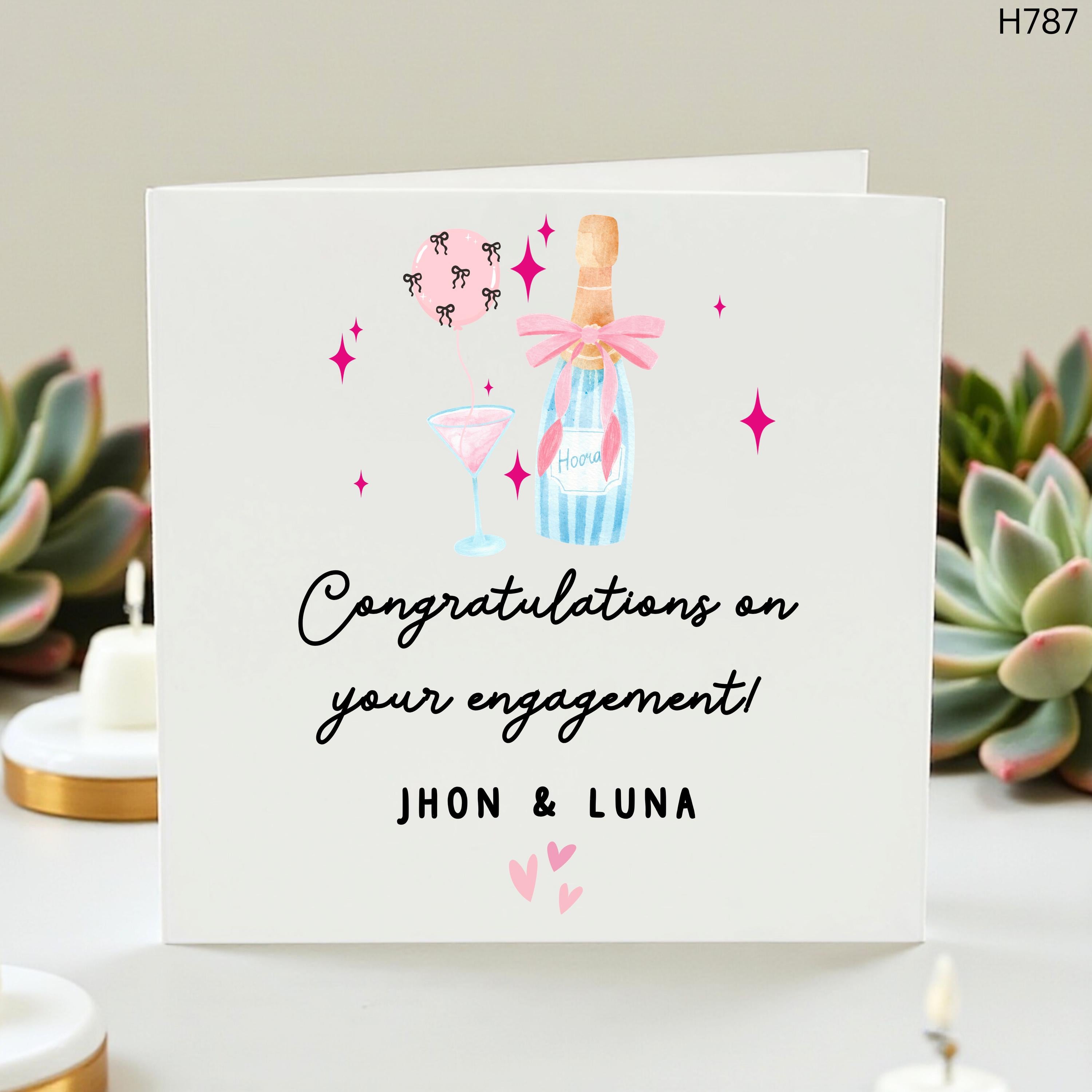 Personalised Engagement Congratulations Card, Custom Couple Names Card, Champagne Celebration Card, Cute Newly Engaged Couple Gift