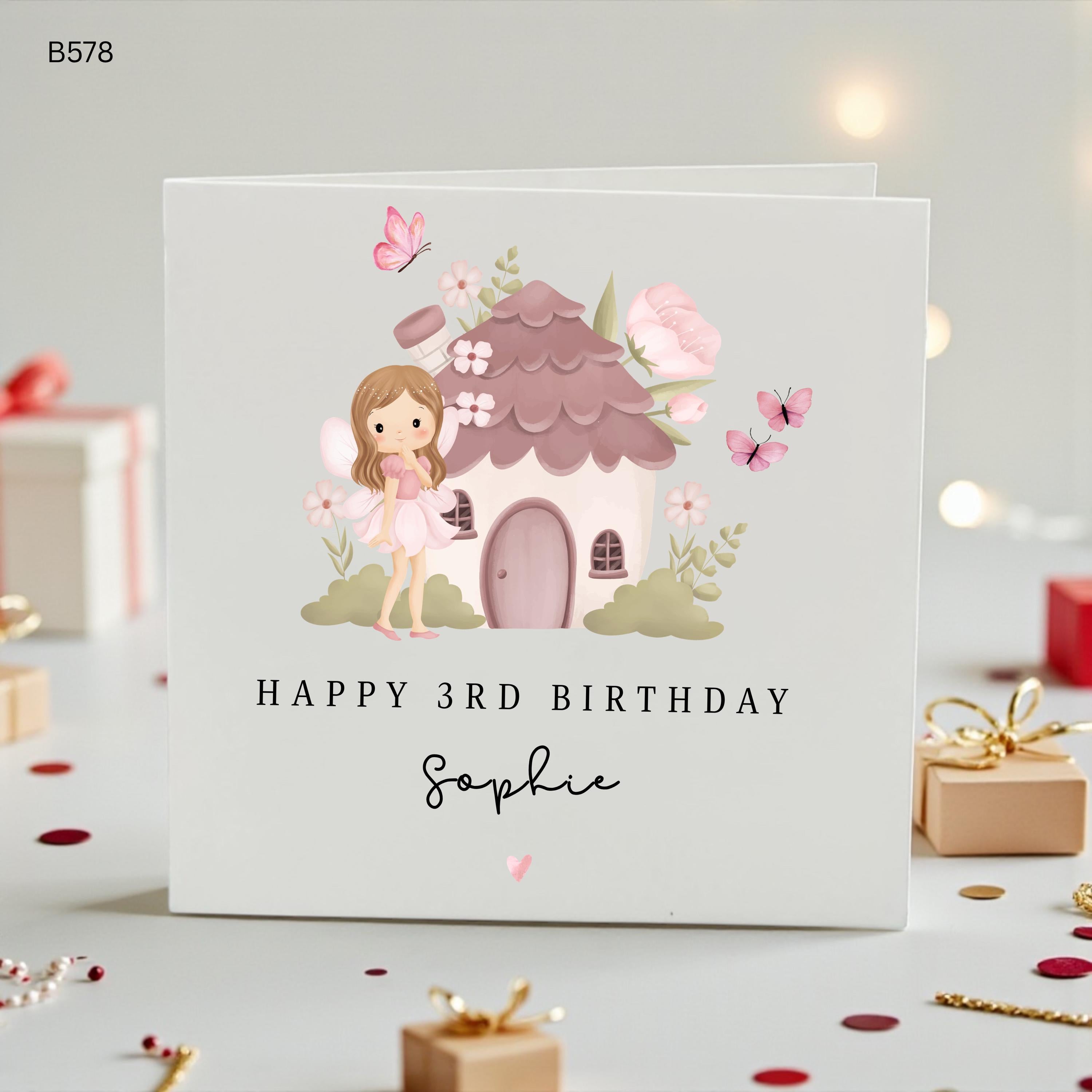 Personalised 3rd Birthday Fairy Card, Custom Fairy House Birthday Card for Girl, Magical Third Birthday Card, Fairy Birthday Keepsake