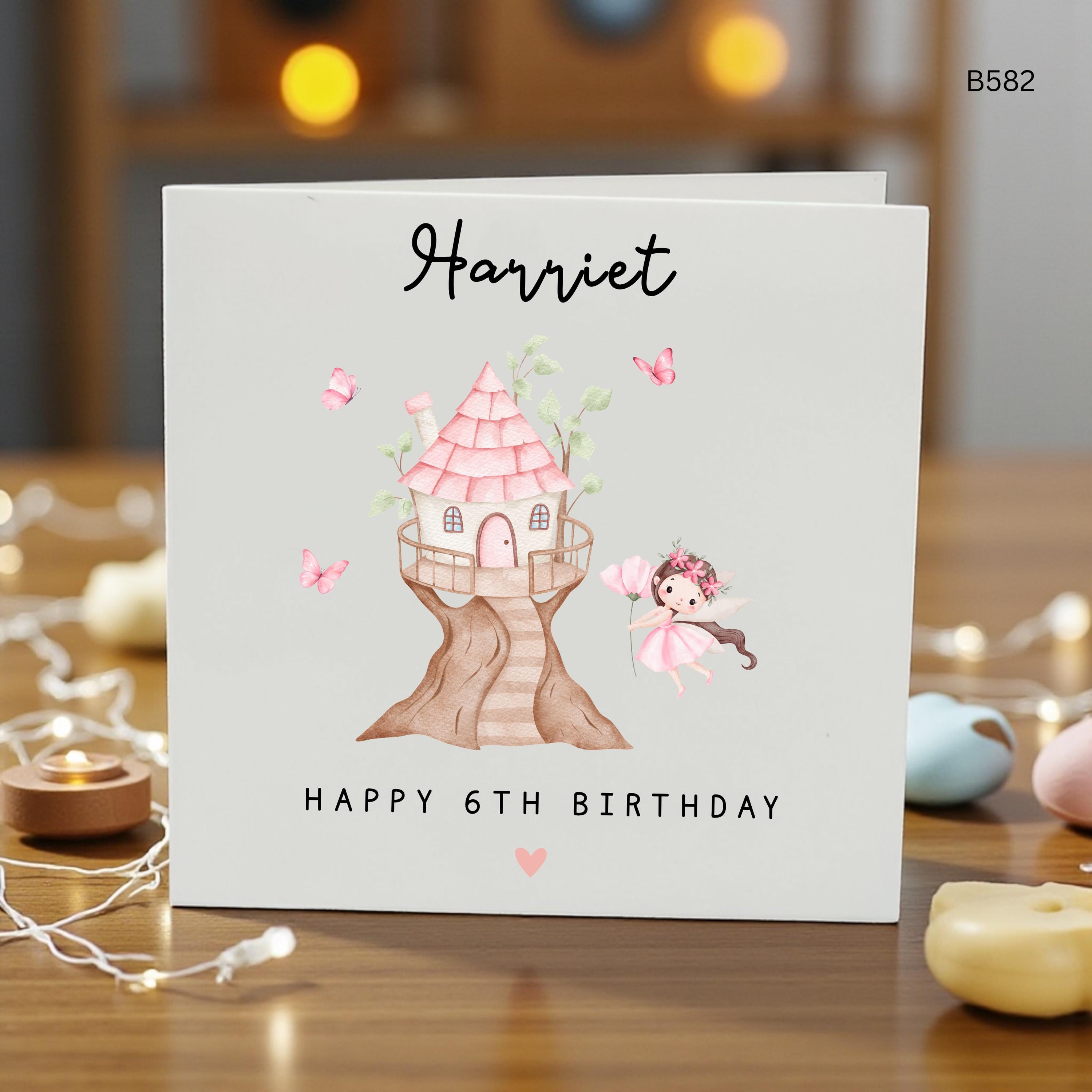 Personalised 6th Birthday Fairy Card, Custom Fairy Treehouse Birthday Card for Girl, Magical 6th Birthday Card, Fairy Keepsake Gift