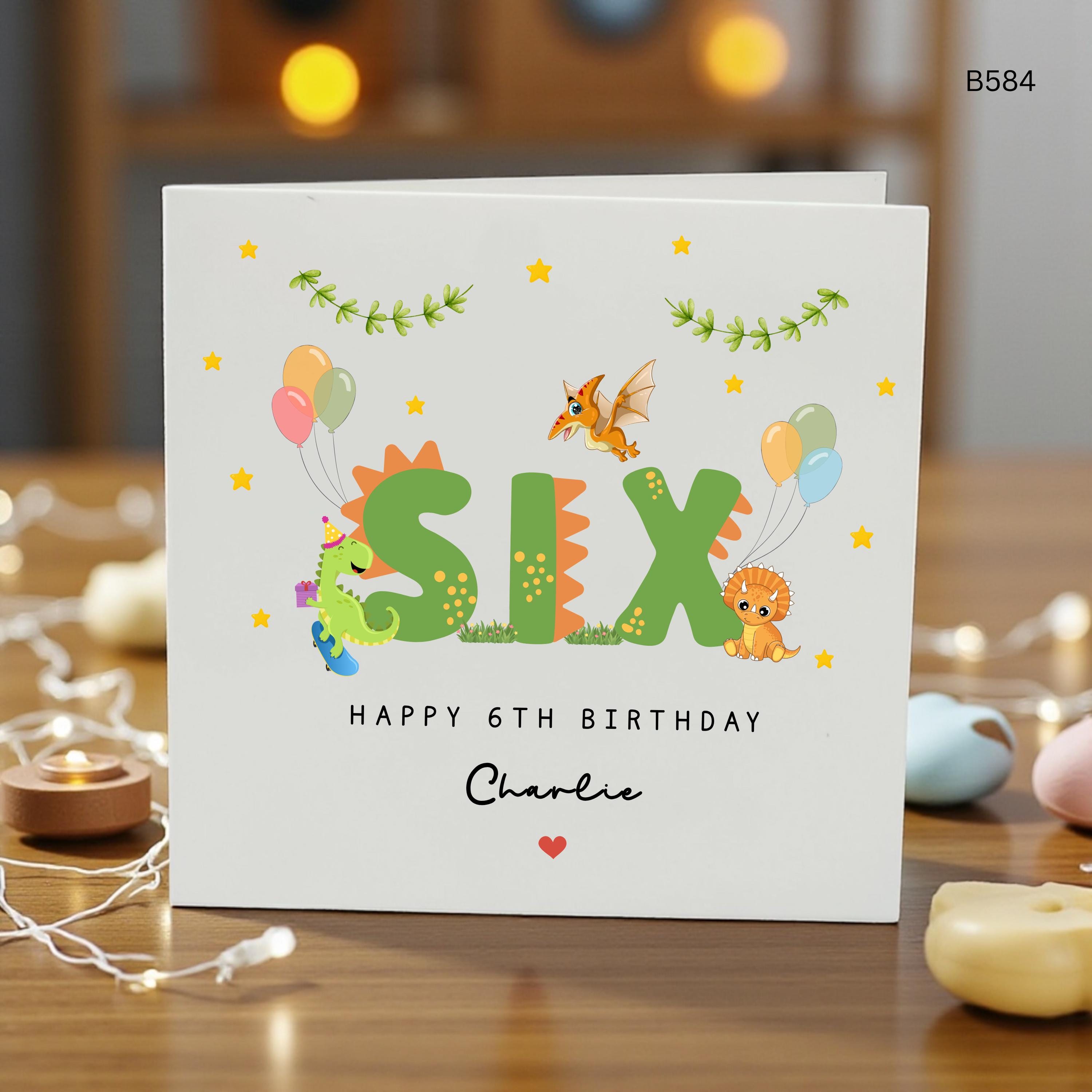Personalised 6th Birthday Dinosaur Card, Custom Dinosaur Birthday Card for Boy, Dino Sixth Birthday Card, Personalised Name Birthday