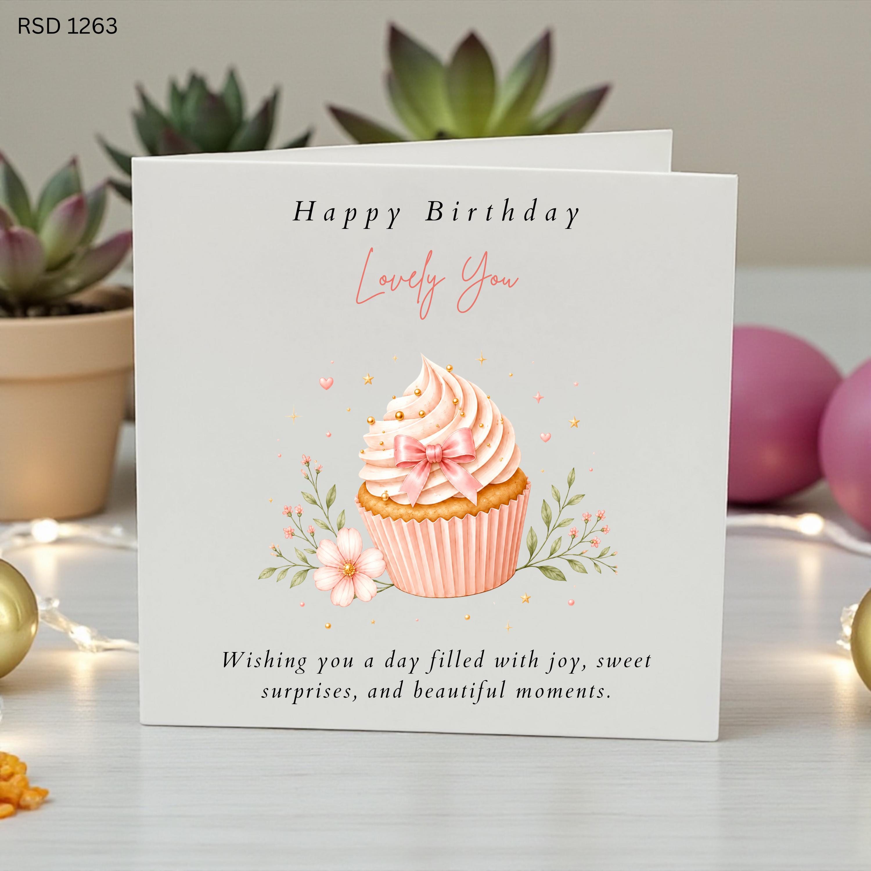 Personalised Birthday Card for Her, Lovely You Birthday Card, Floral Cupcake Birthday Card, Elegant Birthday Wishes Card, Name Greeting Card