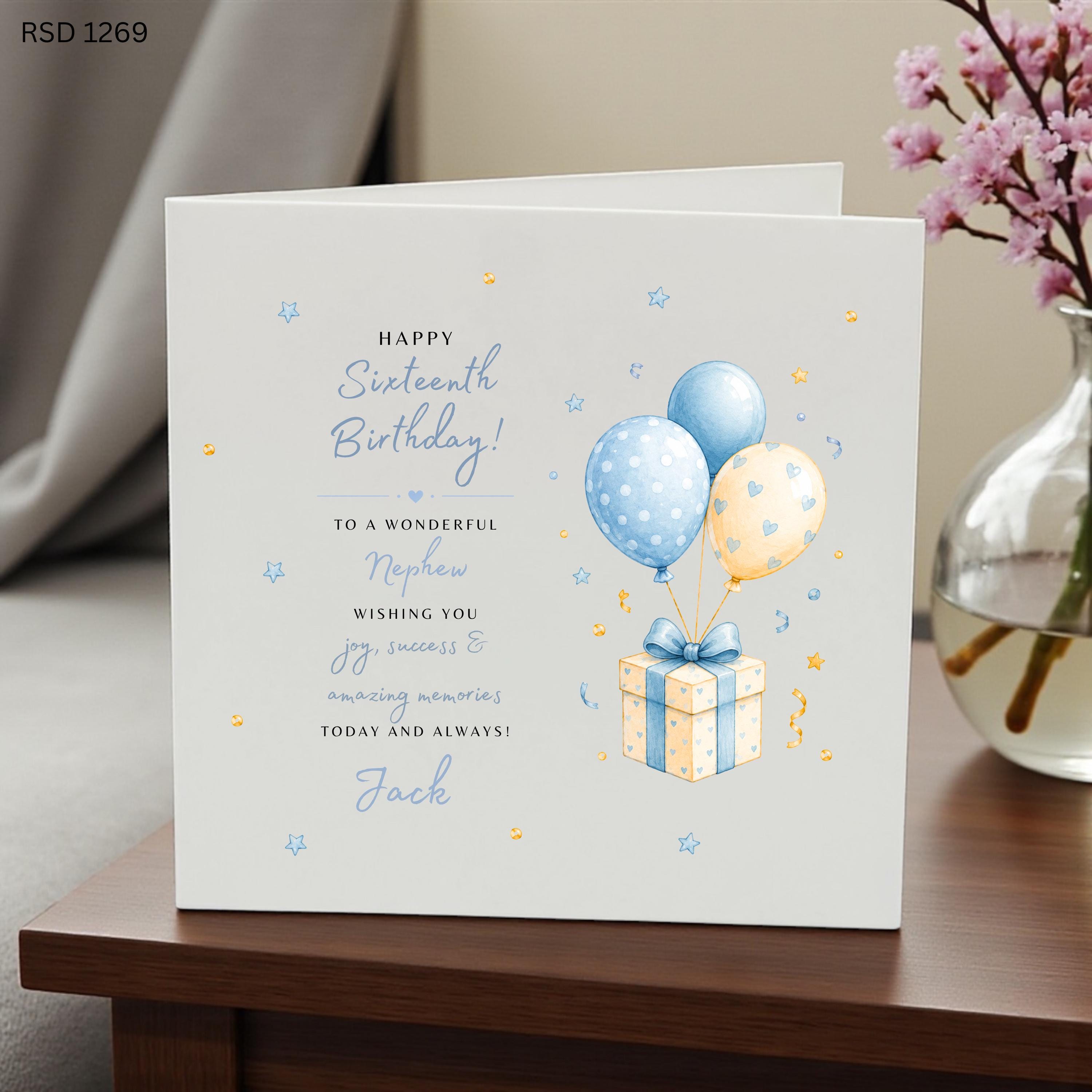 Personalised 16th Birthday Card for Nephew, Happy Sixteenth Birthday Card, Custom Nephew Birthday Card, Sweet 16 Birthday Keepsake Gift