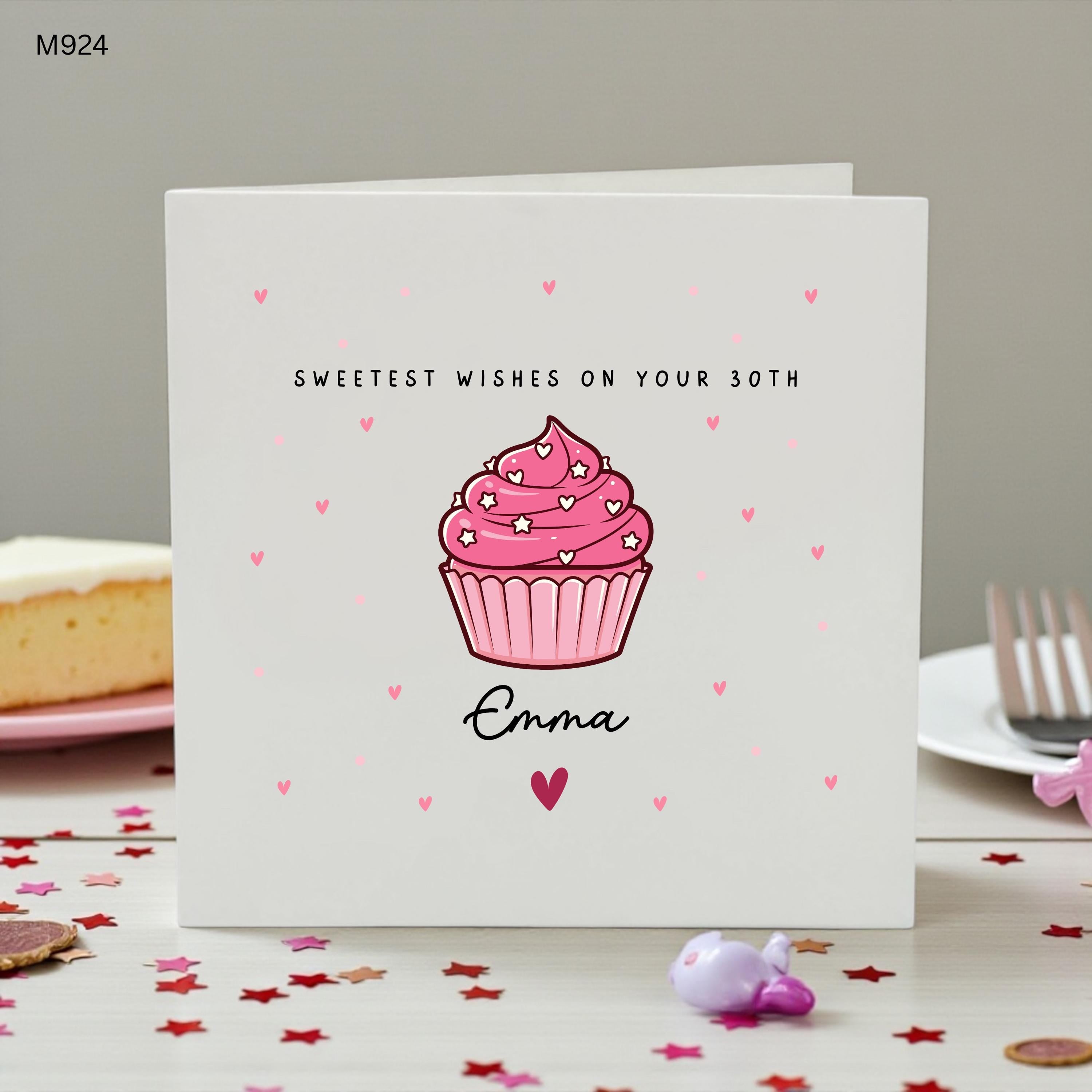 Personalised 30th Birthday Card For Her, Cupcake Birthday Card, Custom Name Birthday Card, Sweet Birthday Wishes, Milestone 30 Birthday Gift
