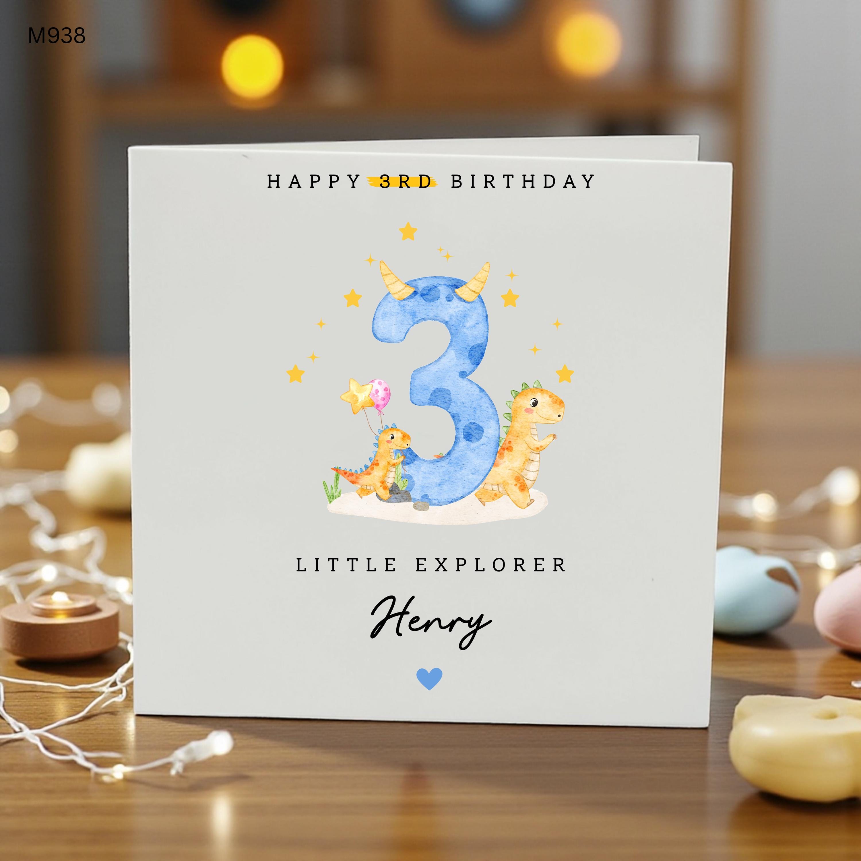 Personalised 3rd Birthday Card Boy, Dinosaur 3rd Birthday Card, Dino Birthday Card, Custom Name Birthday Card, Third Birthday Boy