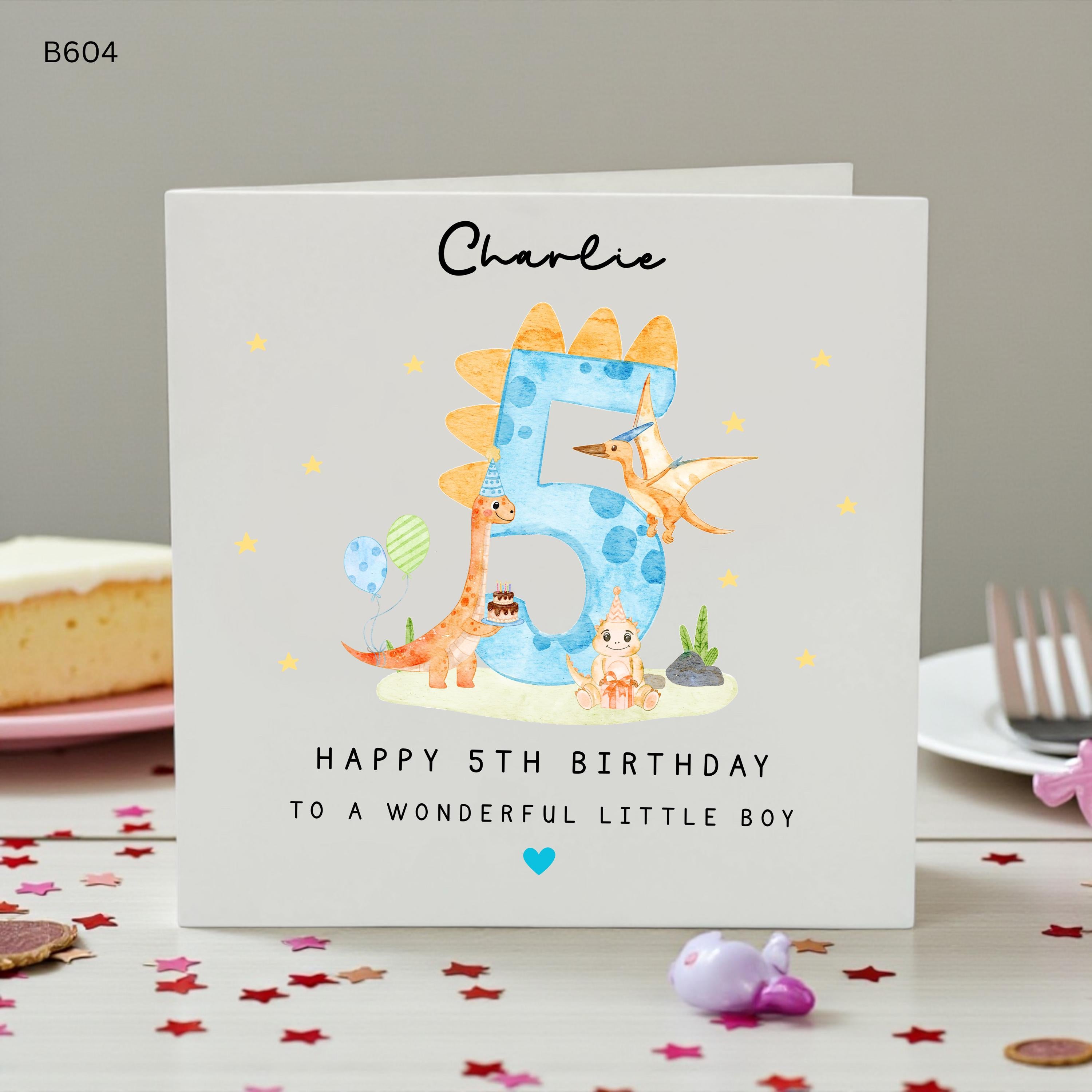 Personalised 5th Birthday Card Boy, Dinosaur 5th Birthday Card, Custom Name Birthday Card, Fifth Birthday Boy Card, Dinosaur Party Card
