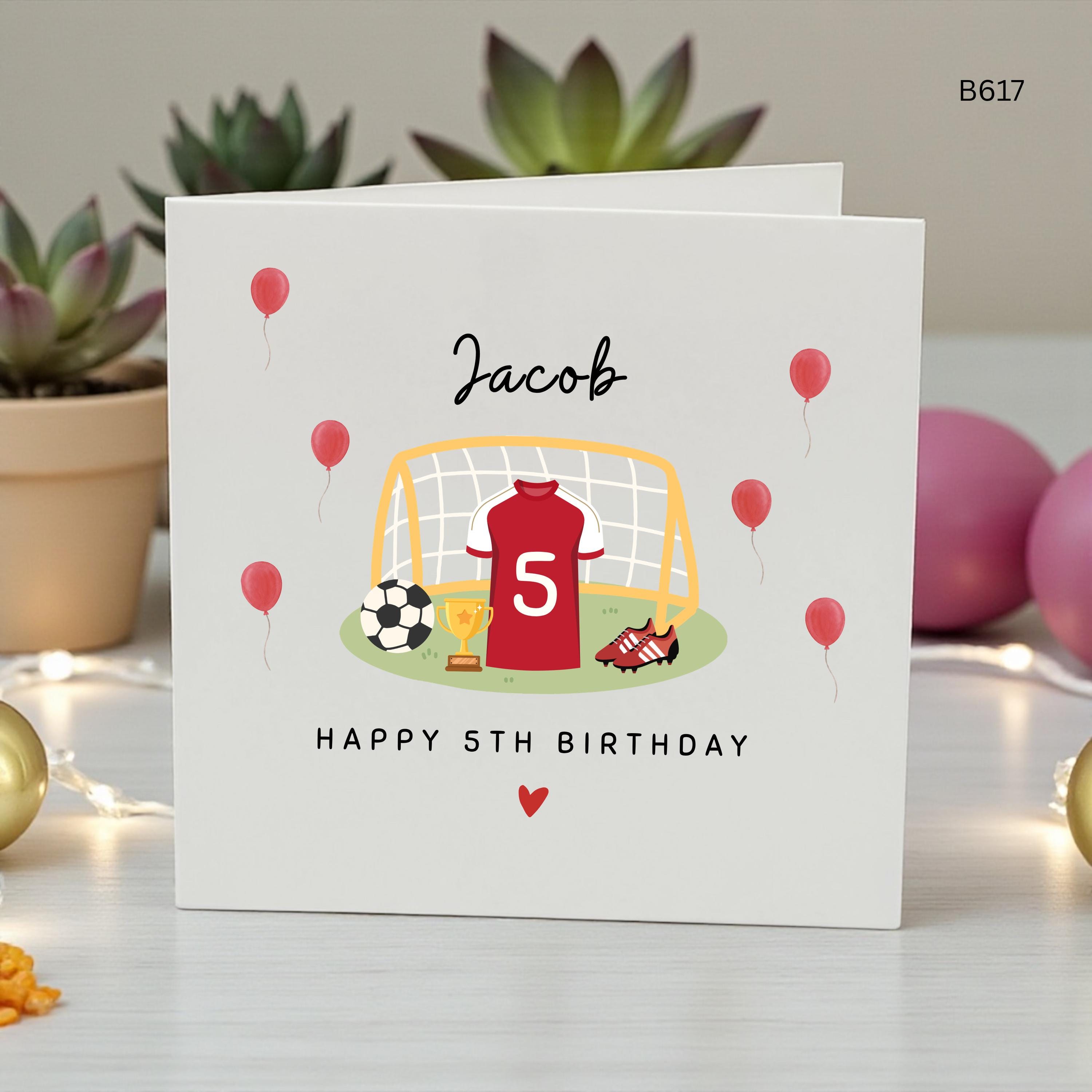 Personalised Football 5th Birthday Card for Boy, Custom Soccer Shirt Age 5 Card, Kids Football Birthday Card, Son Grandson Nephew