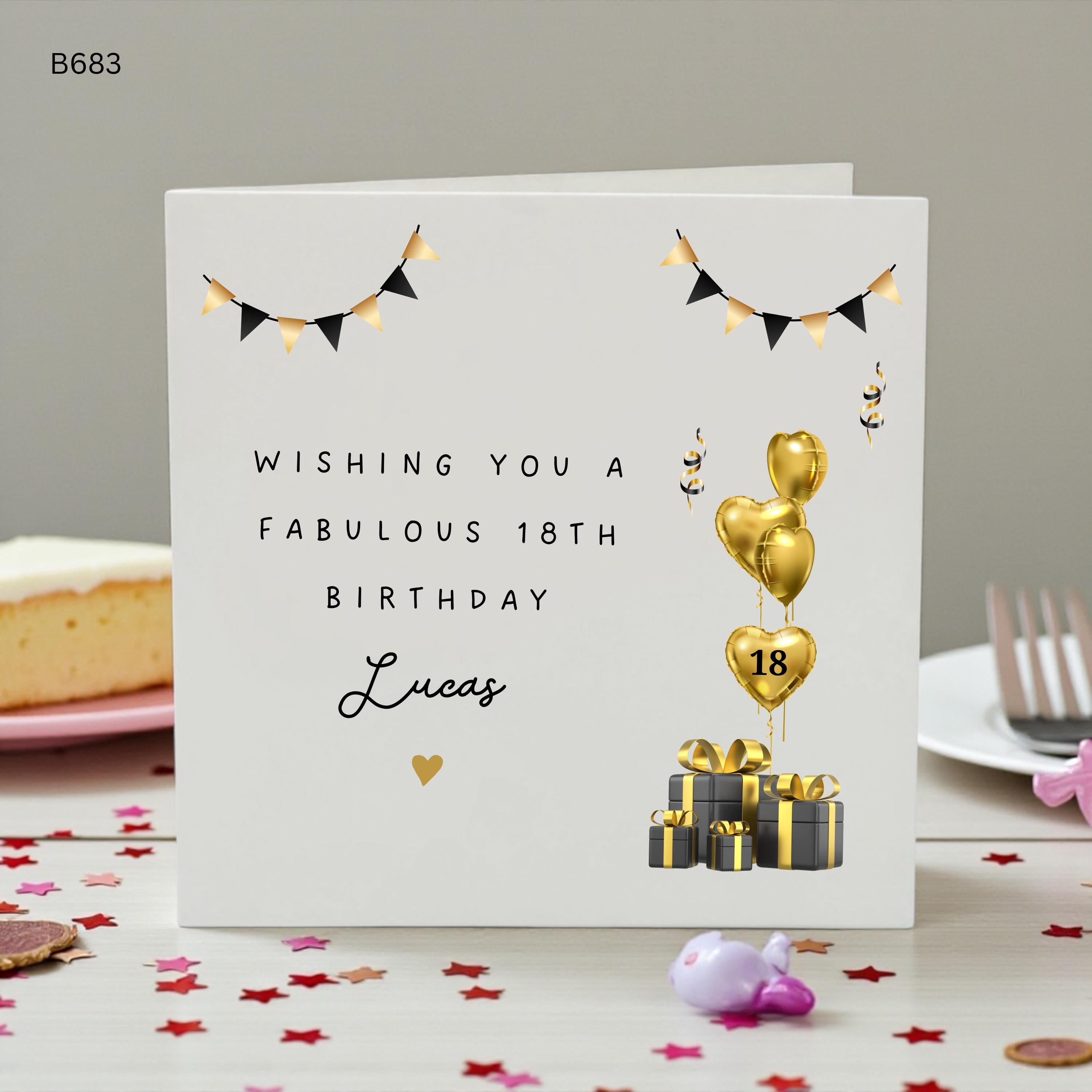 Personalised 18th Birthday Card for Him, Custom Name 18th Birthday Card, Son Grandson Nephew Birthday Card, Black Gold Birthday Card Boys