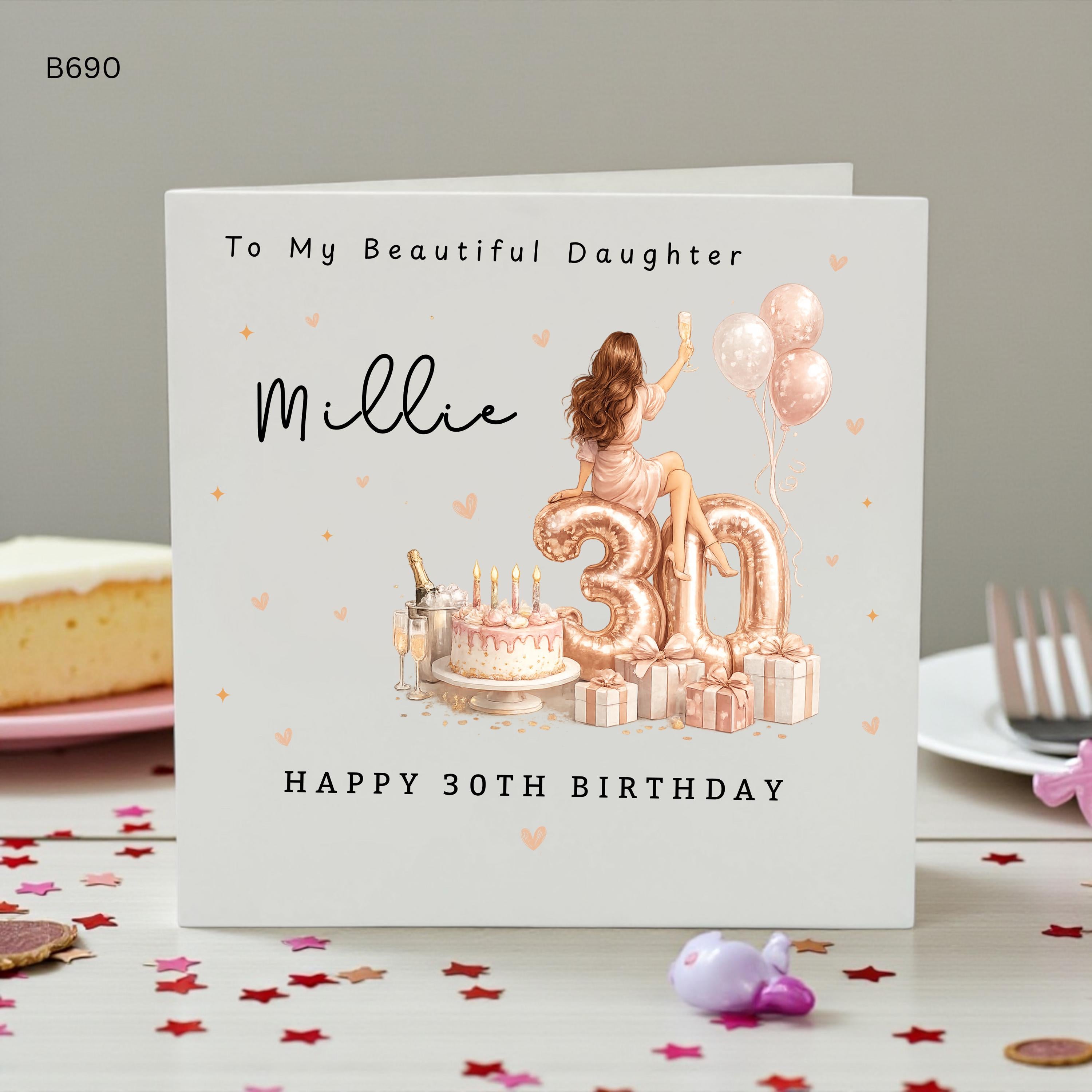 Personalised 30th Birthday Card for Daughter, Custom Name 30th Birthday Card, Daughter Milestone Birthday Card, Rose Gold 30th Birthday,