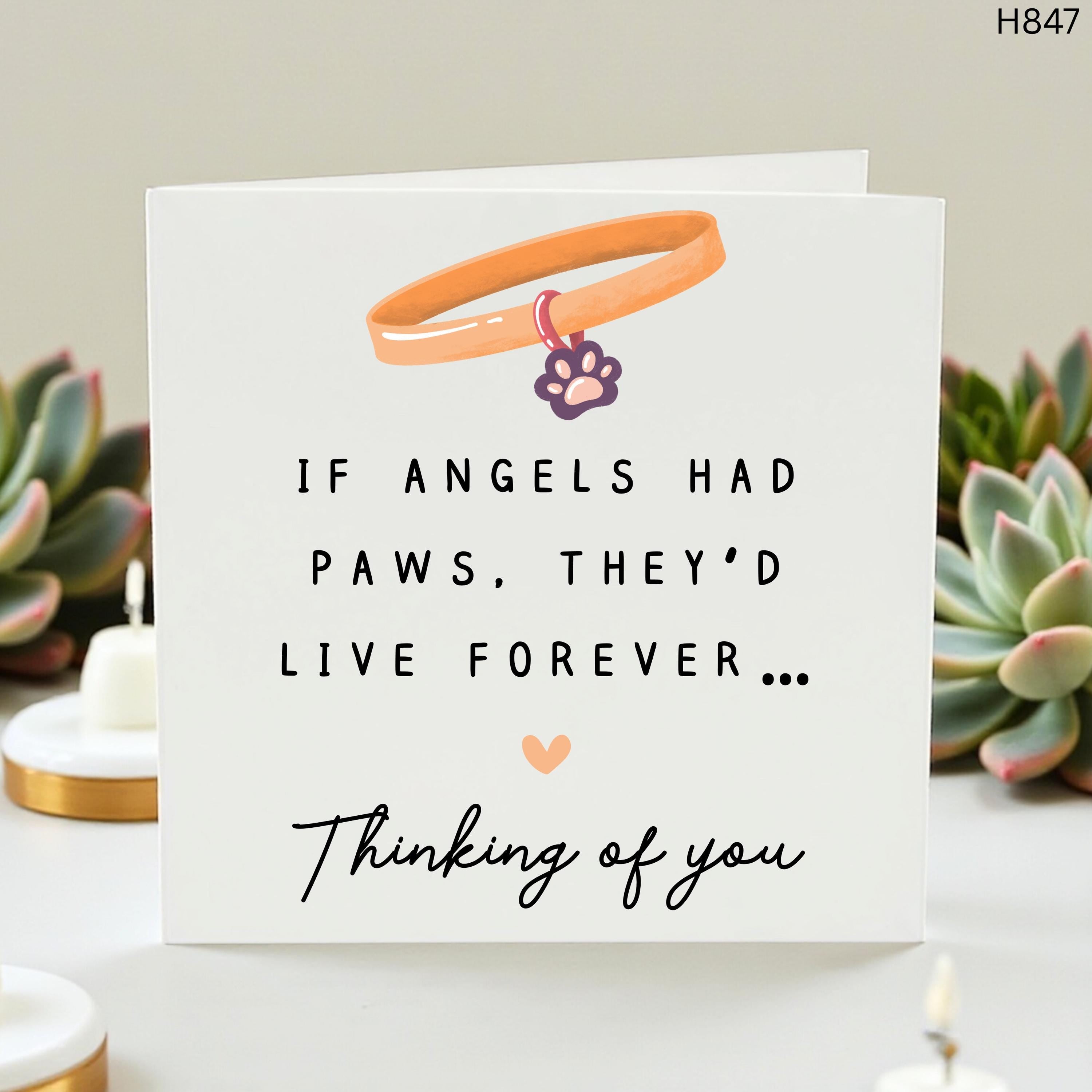 Pet Sympathy Card, If Angels Had Paws Thinking of You Card, Dog Cat Loss Card, Pet Memorial Bereavement Condolence Card