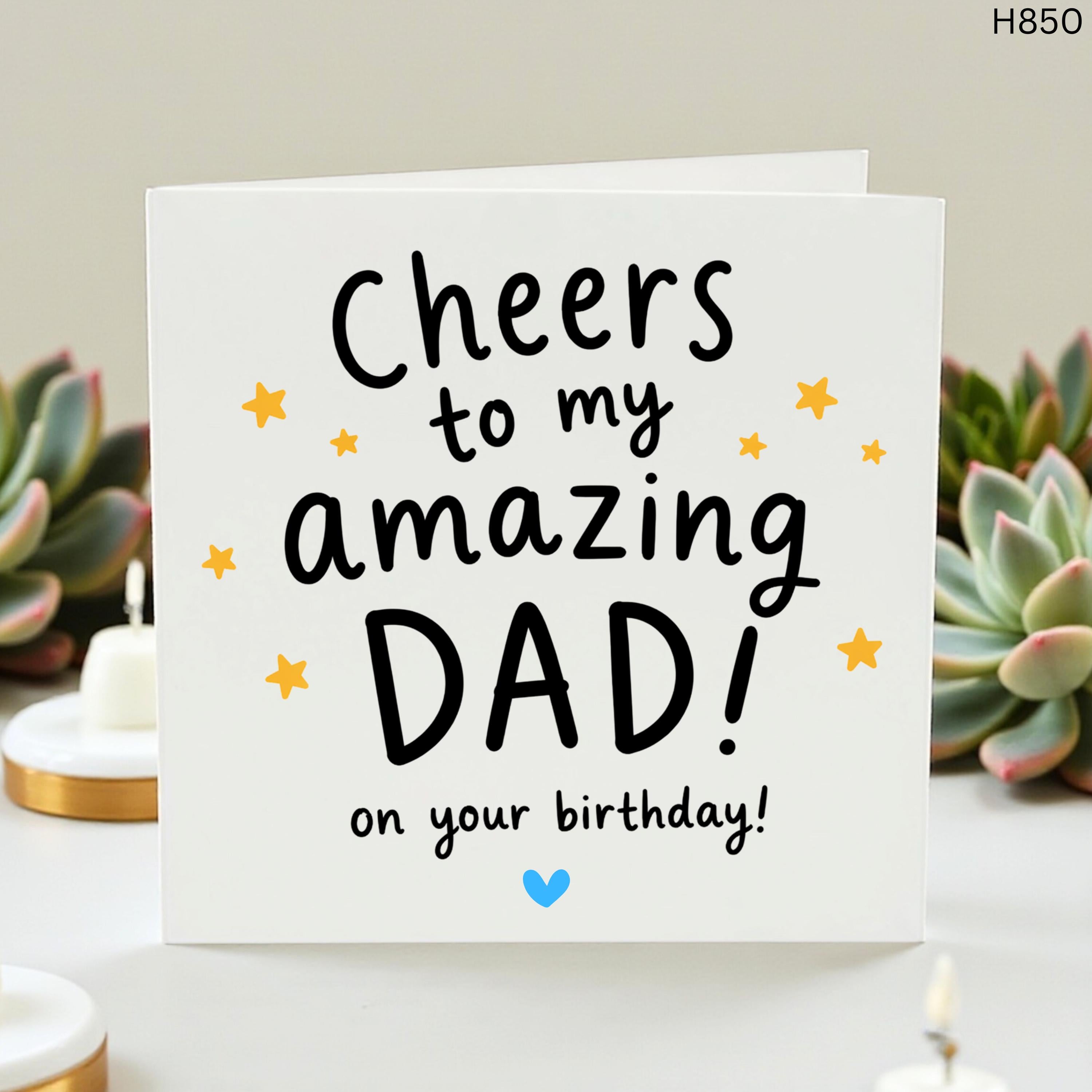 Personalised Dad Birthday Card, Cheers To My Amazing Dad Card, Funny Cute Birthday Card From Son Daughter, Daddy Father Card
